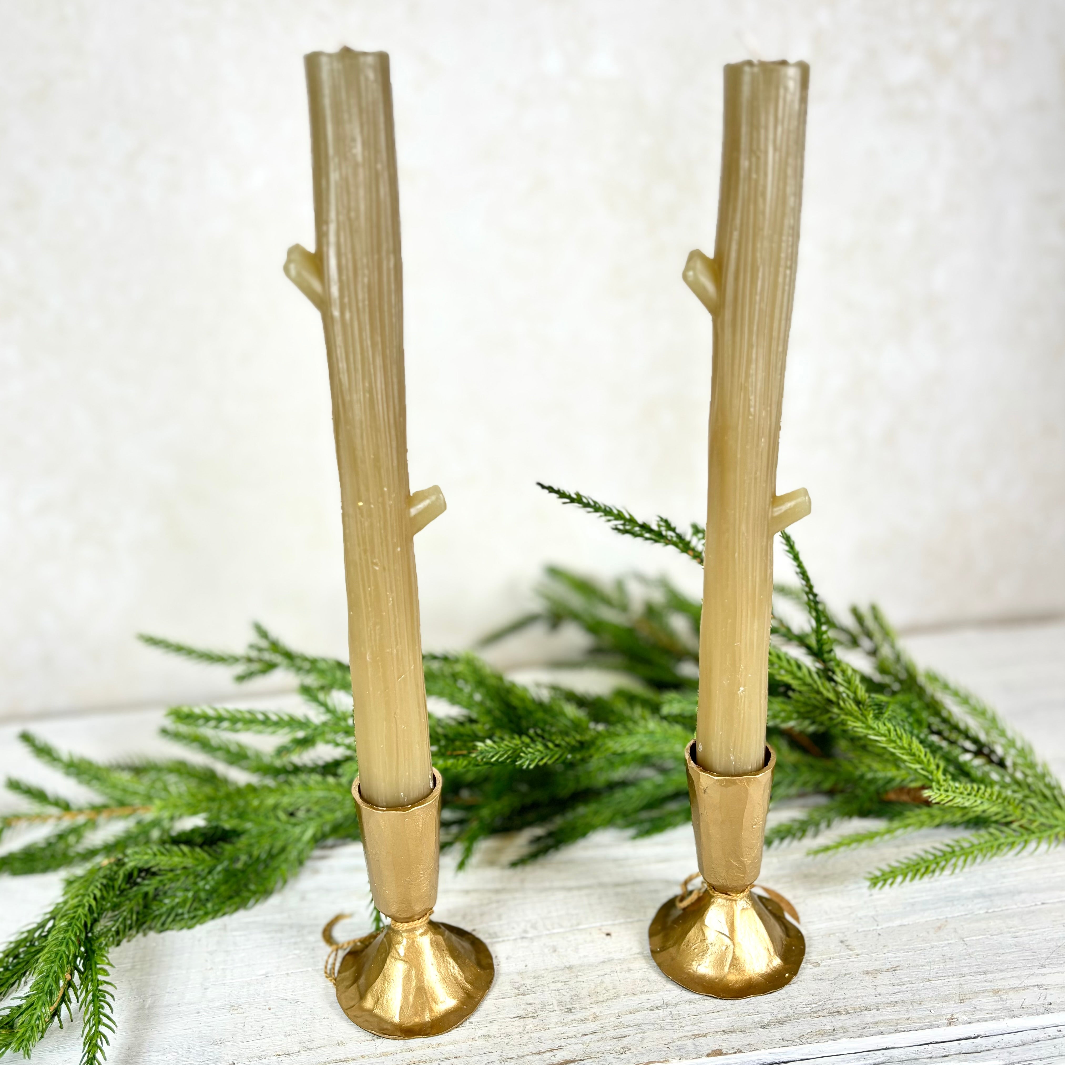 Unscented Green Tree Branch Elongated Candle Box of Two