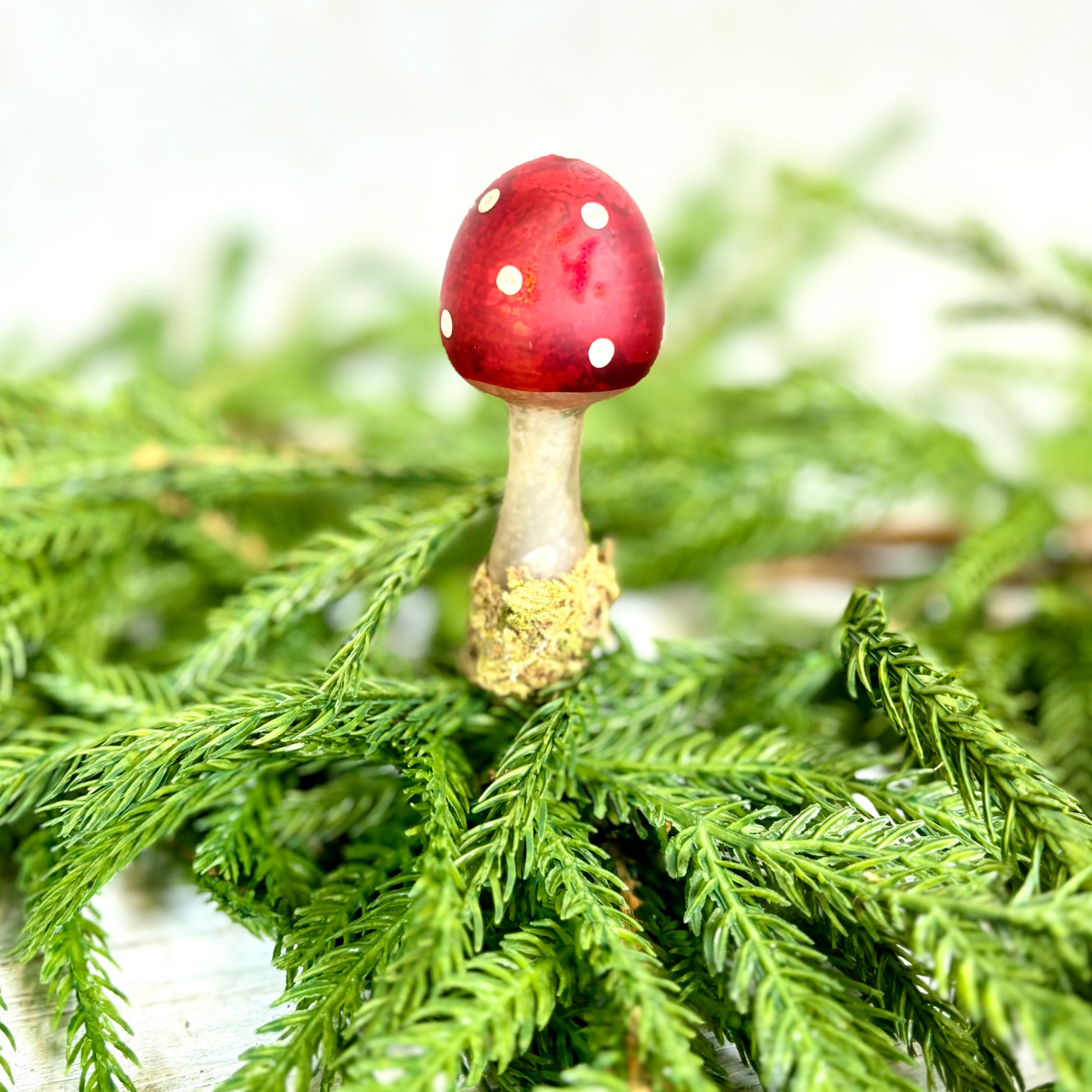 Antiqued Glass Clip on Red Cap Mushroom