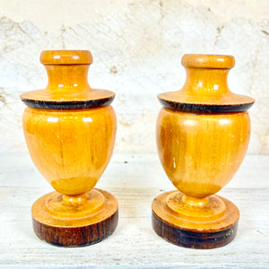 Vintage Small Burnished Wood Candle Holders Set of Two