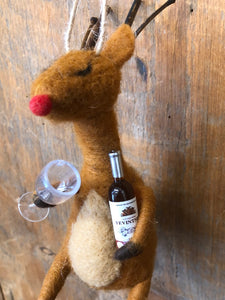 Felt Reindeer with Red Wine and Glass
