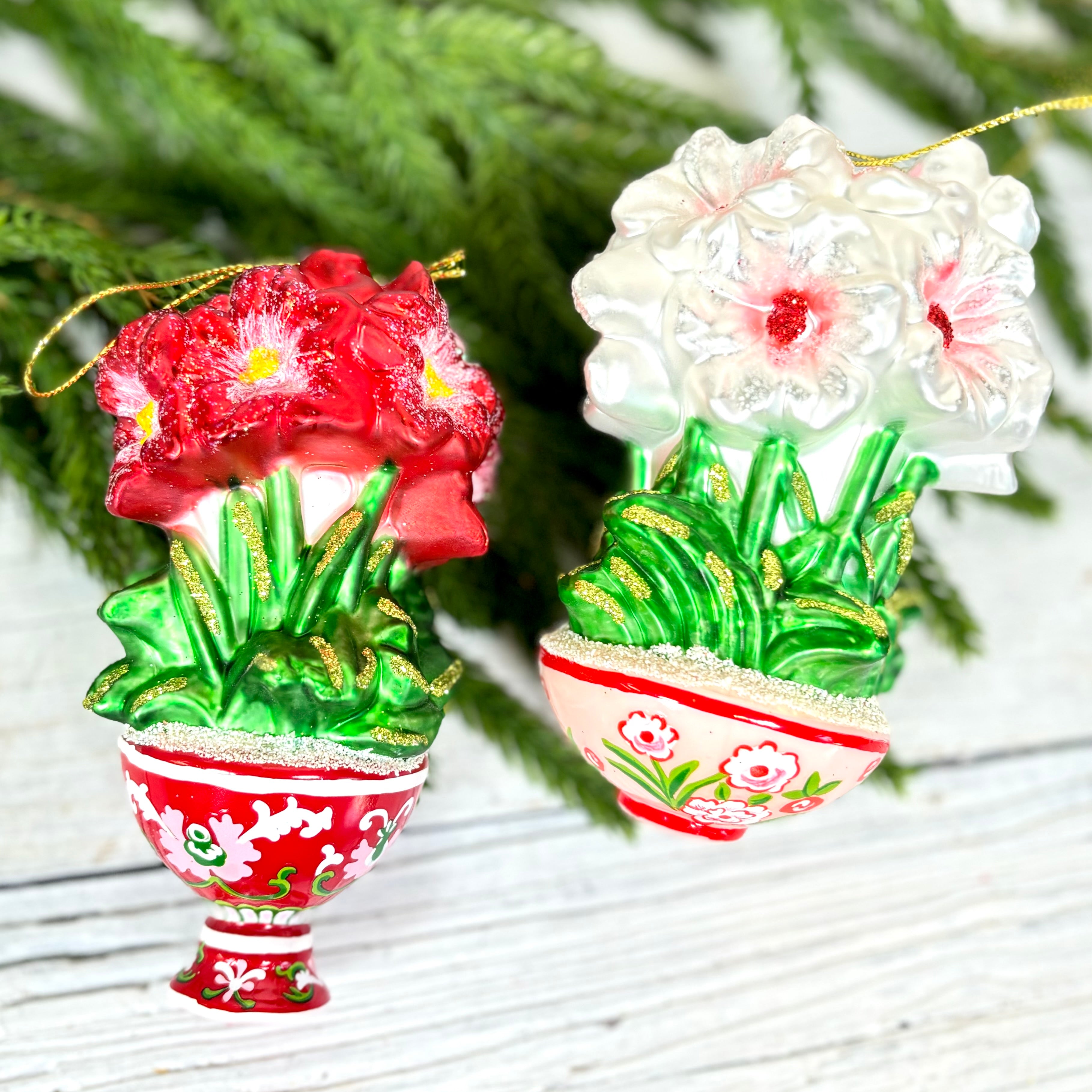 White Potted Amaryllis Ornament