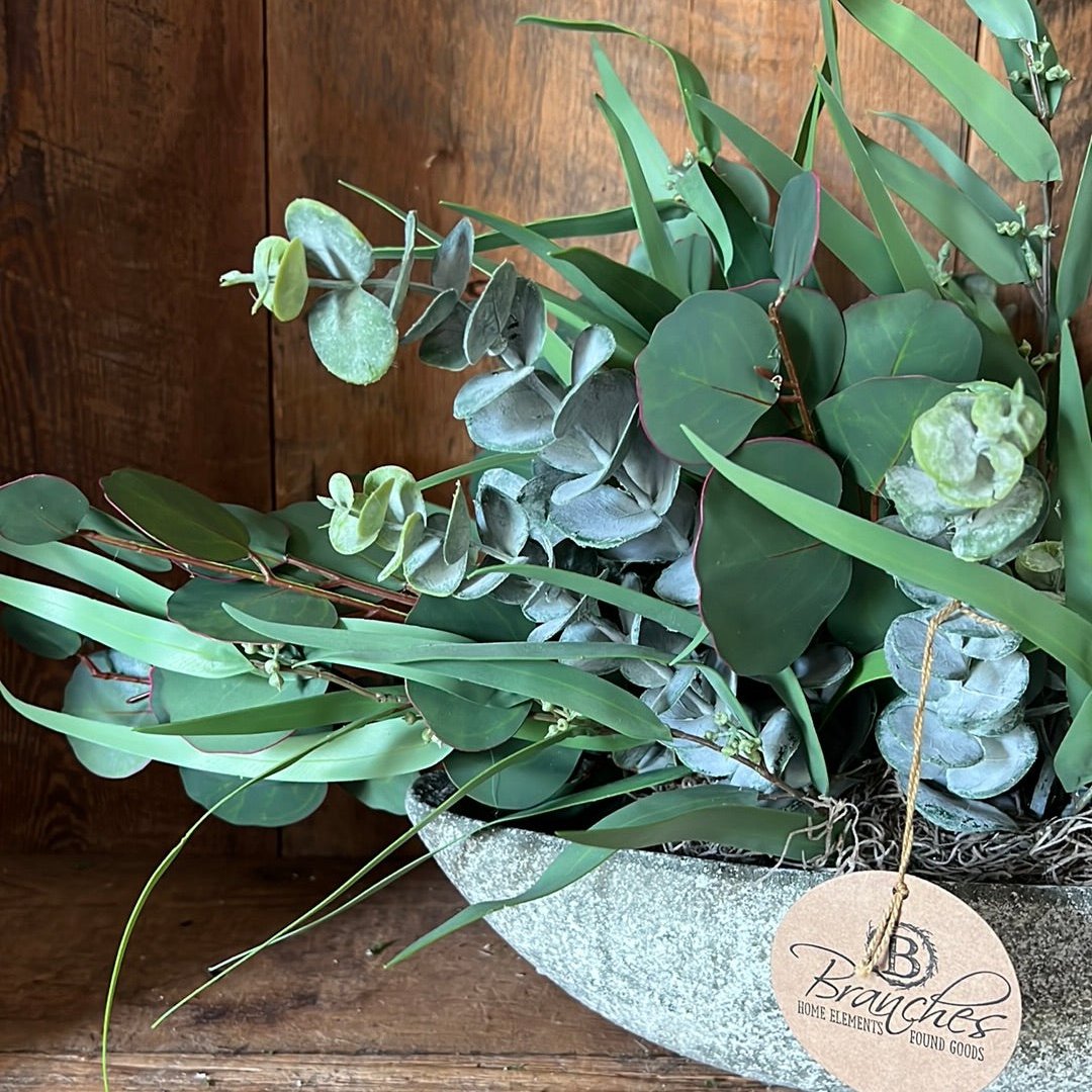 Faux Real Eucalyptus Blend Elongated Centerpiece Drop In