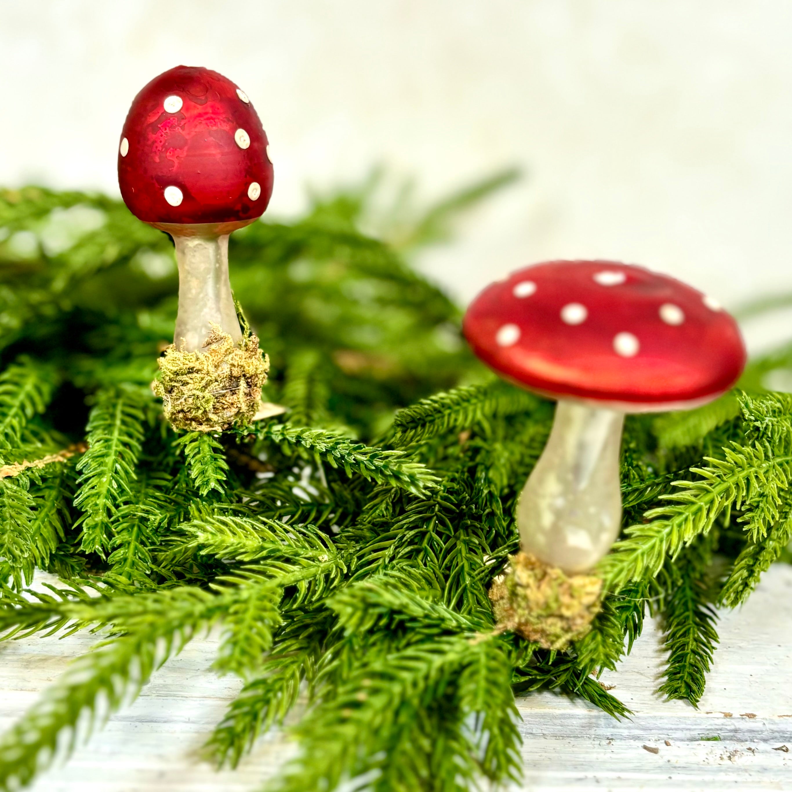 Antiqued Glass Clip on Red Cap Mushroom