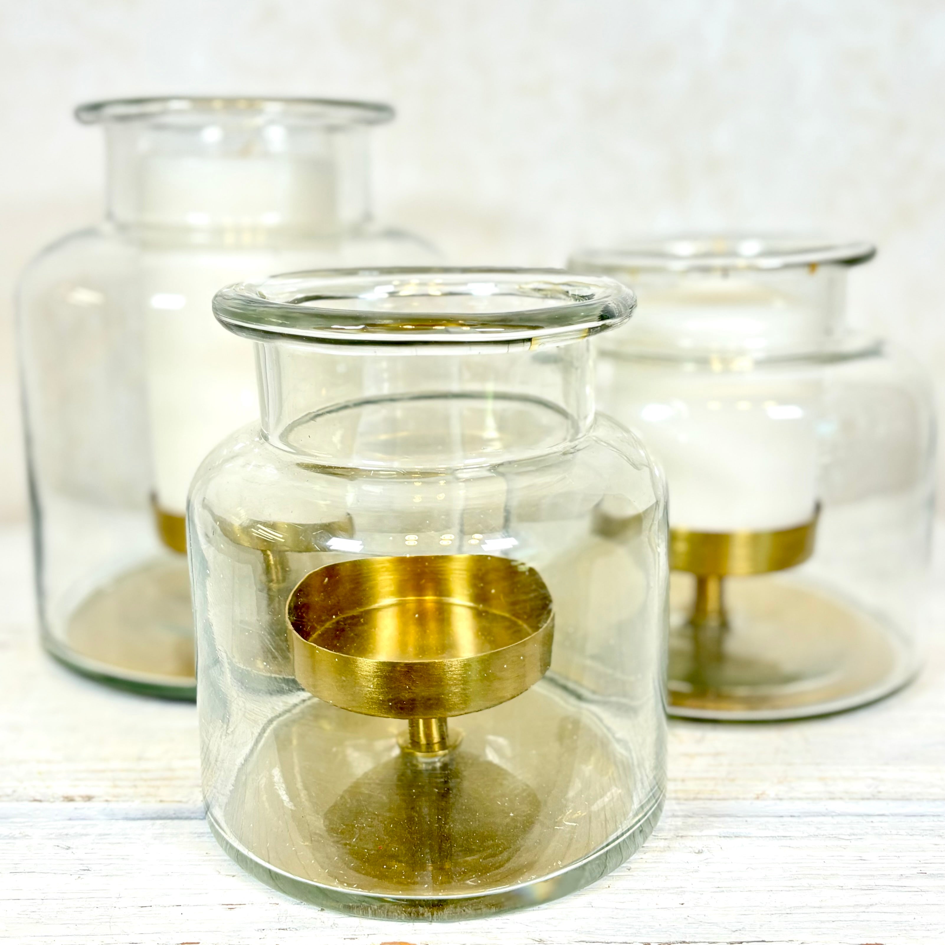 Clear Glass Jar with Metal Pillar Candleholder Extra Short