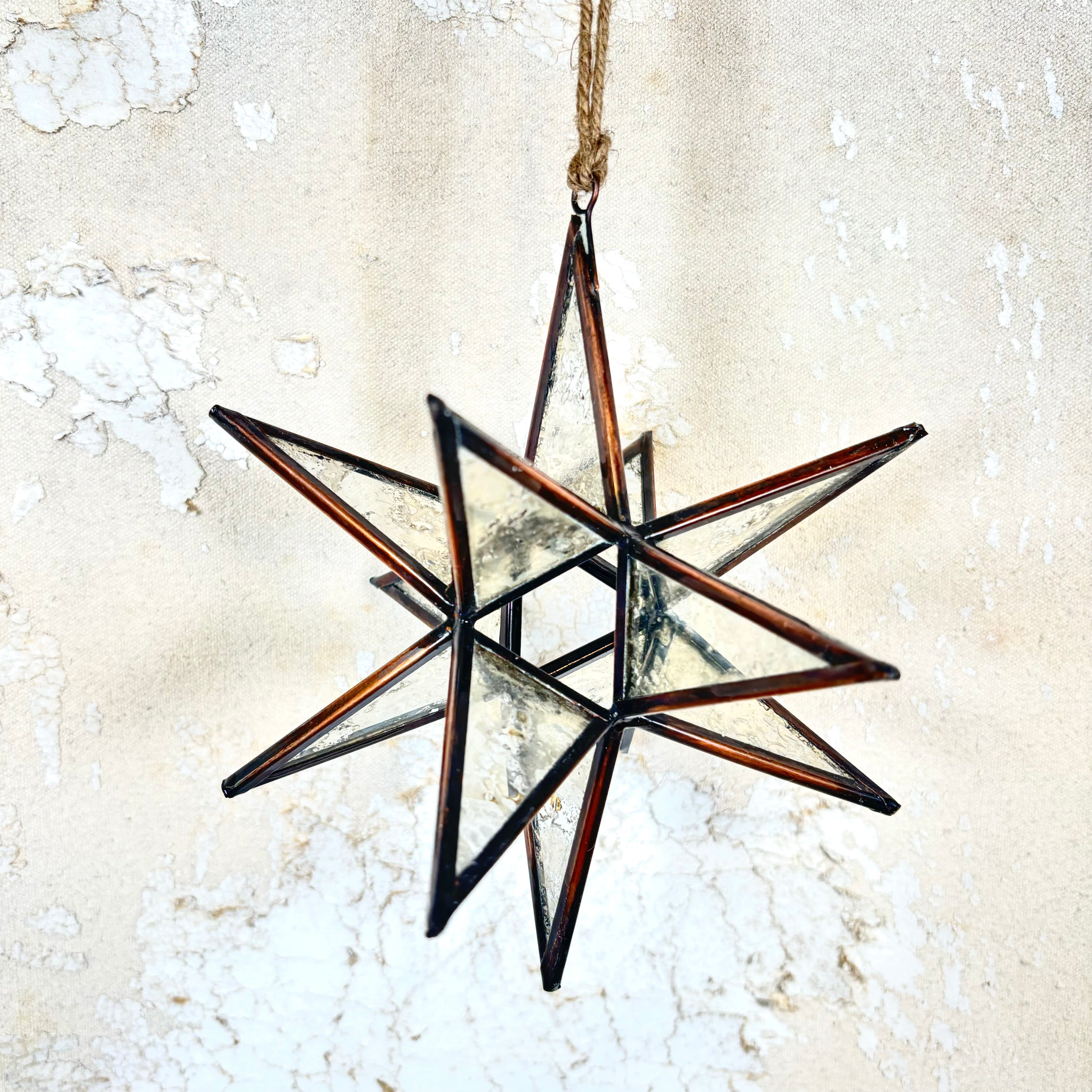 Moravian Star Glass Brass Ornament Small