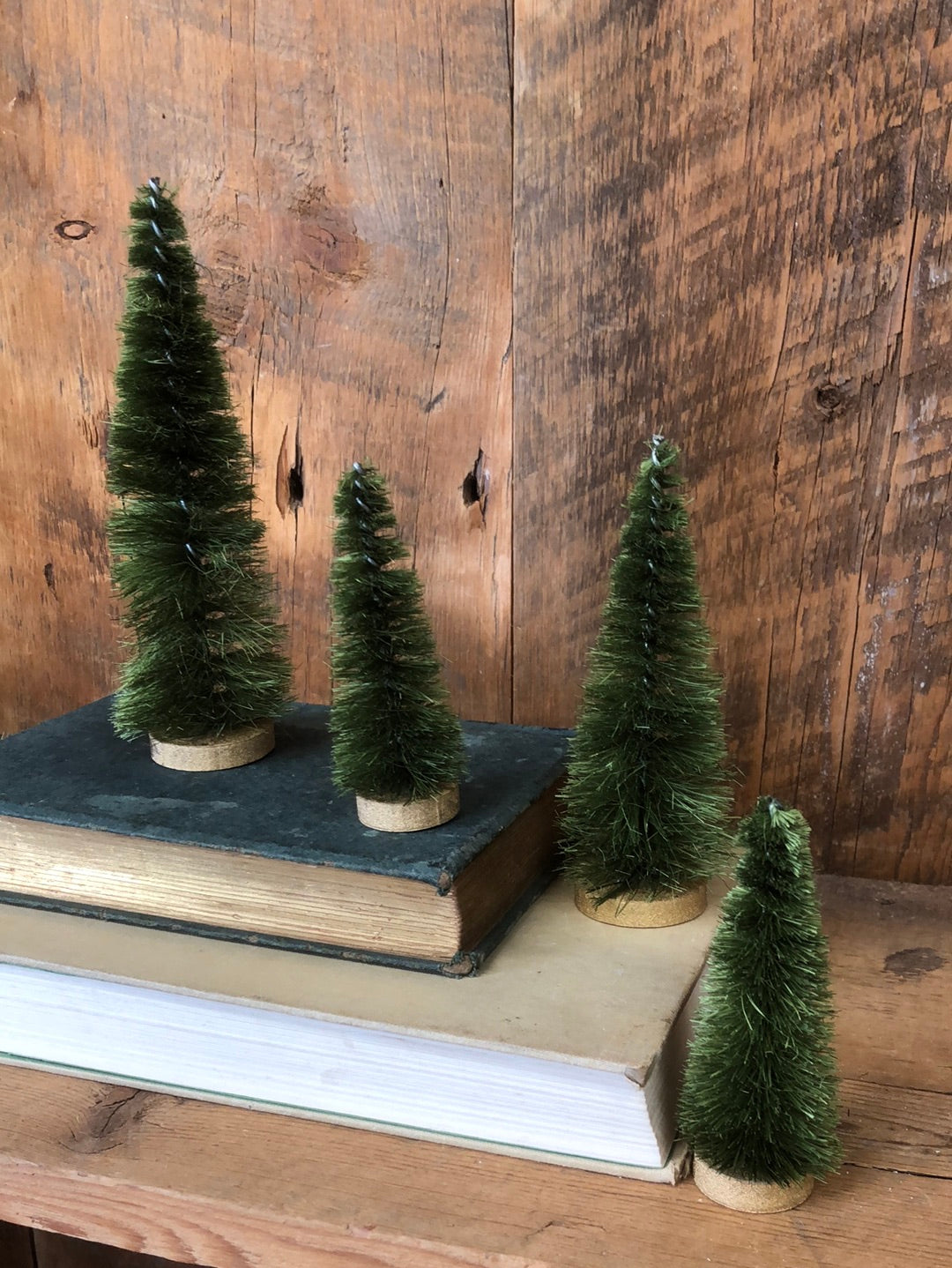 Boxed Set of Four Green Bottle Brush Trees