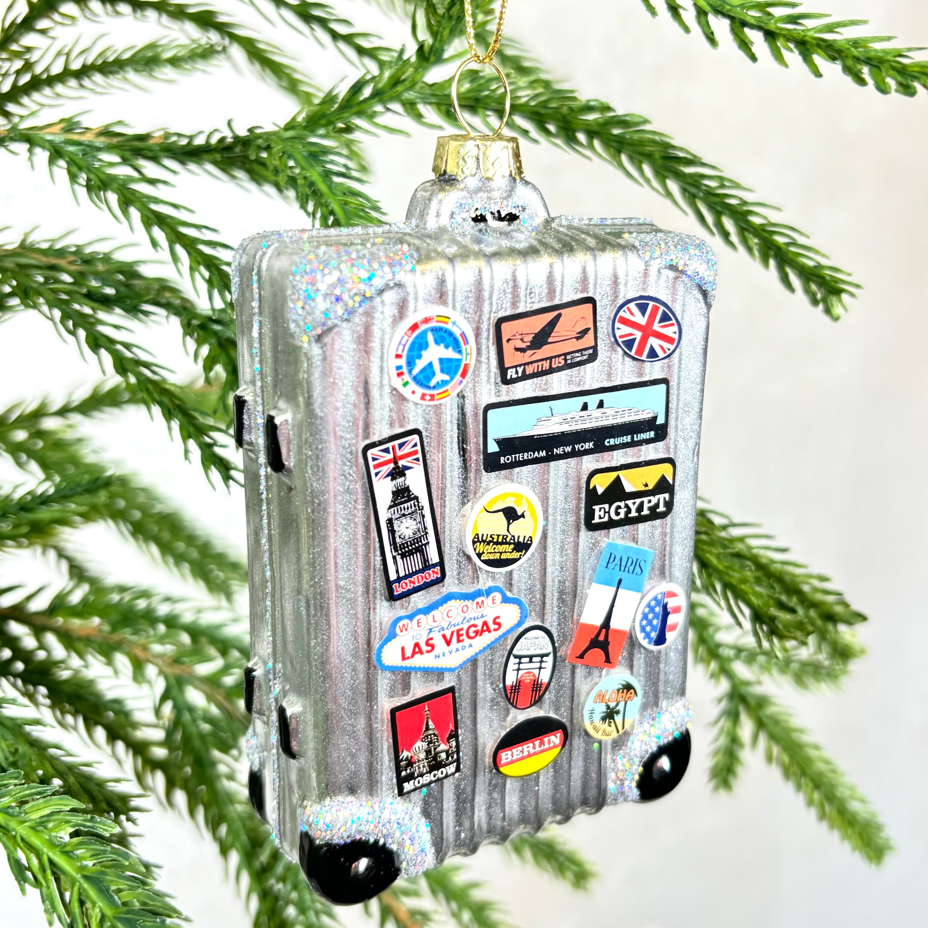 Jetsetter Suitcase Glass Ornament