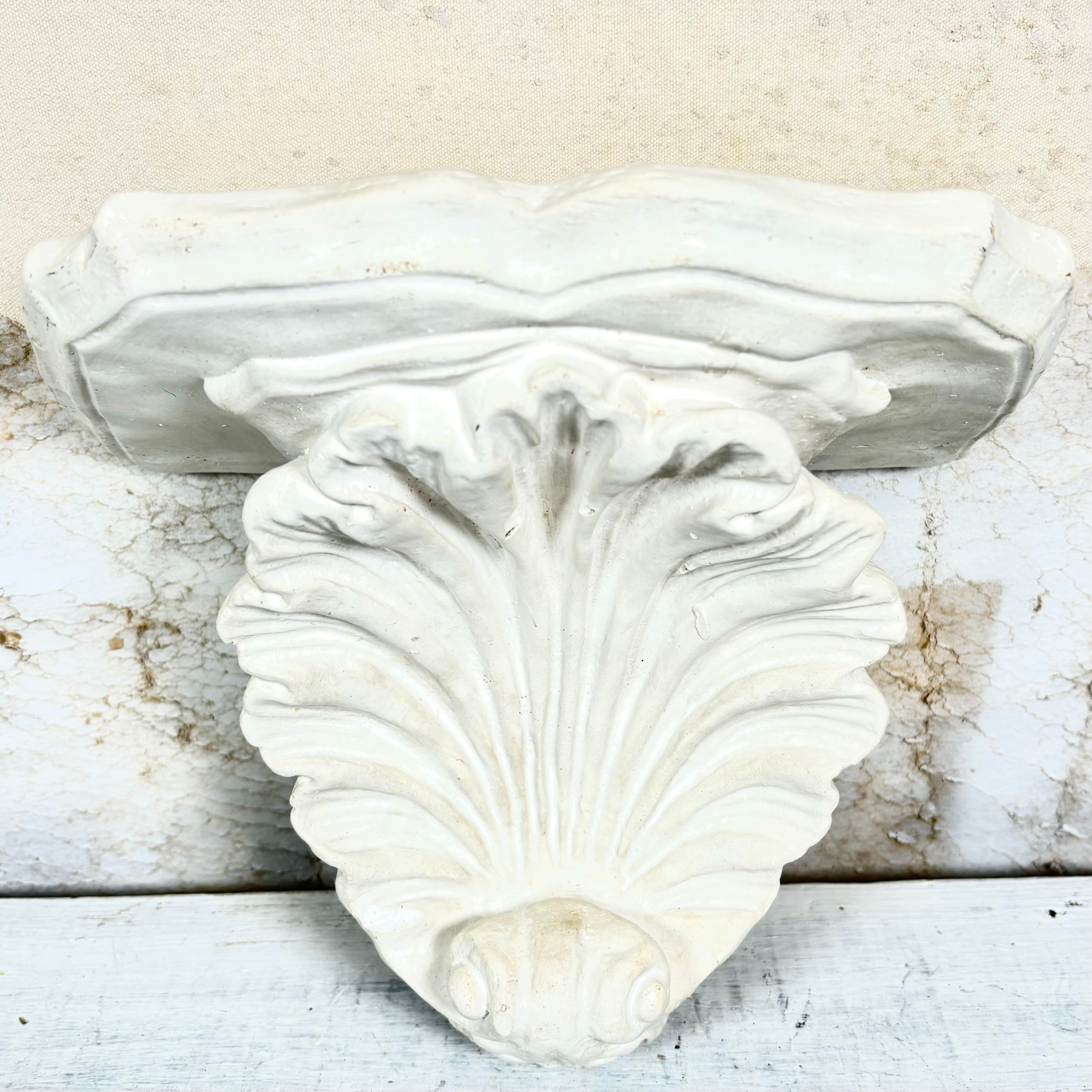 Mid Century Large Plaster Scallop Seashell Wall Sconce