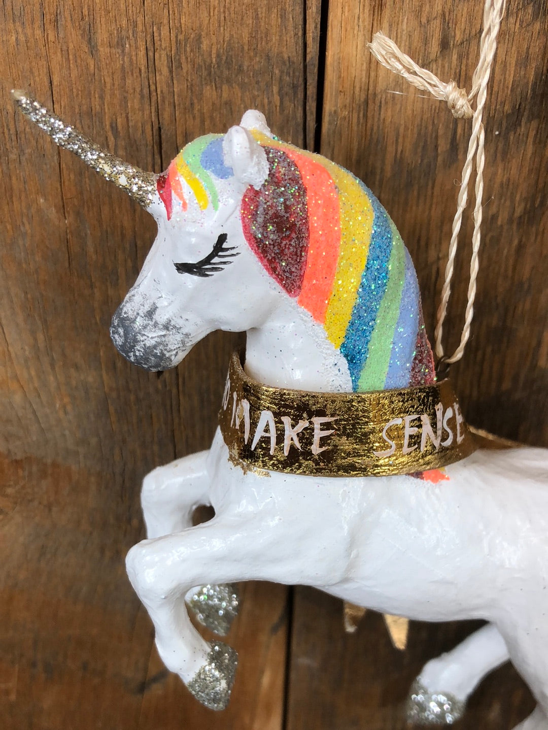 Mystic Rainbow Unicorn Paper Mache Ornament