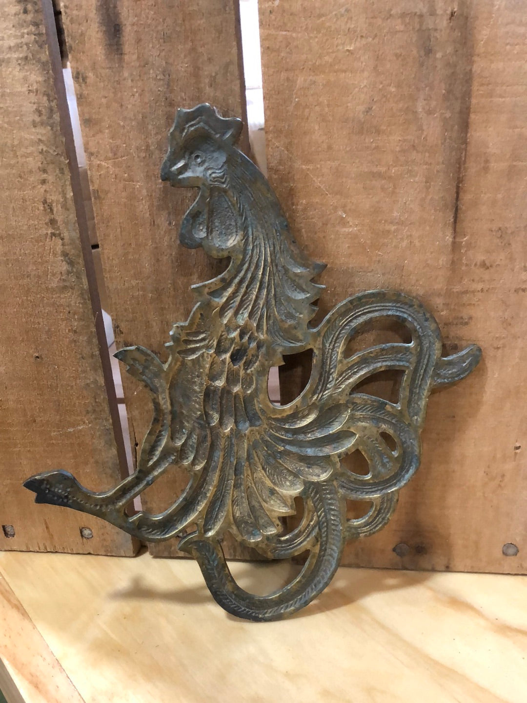 Vintage Solid Brass Rooster Footed Trivet
