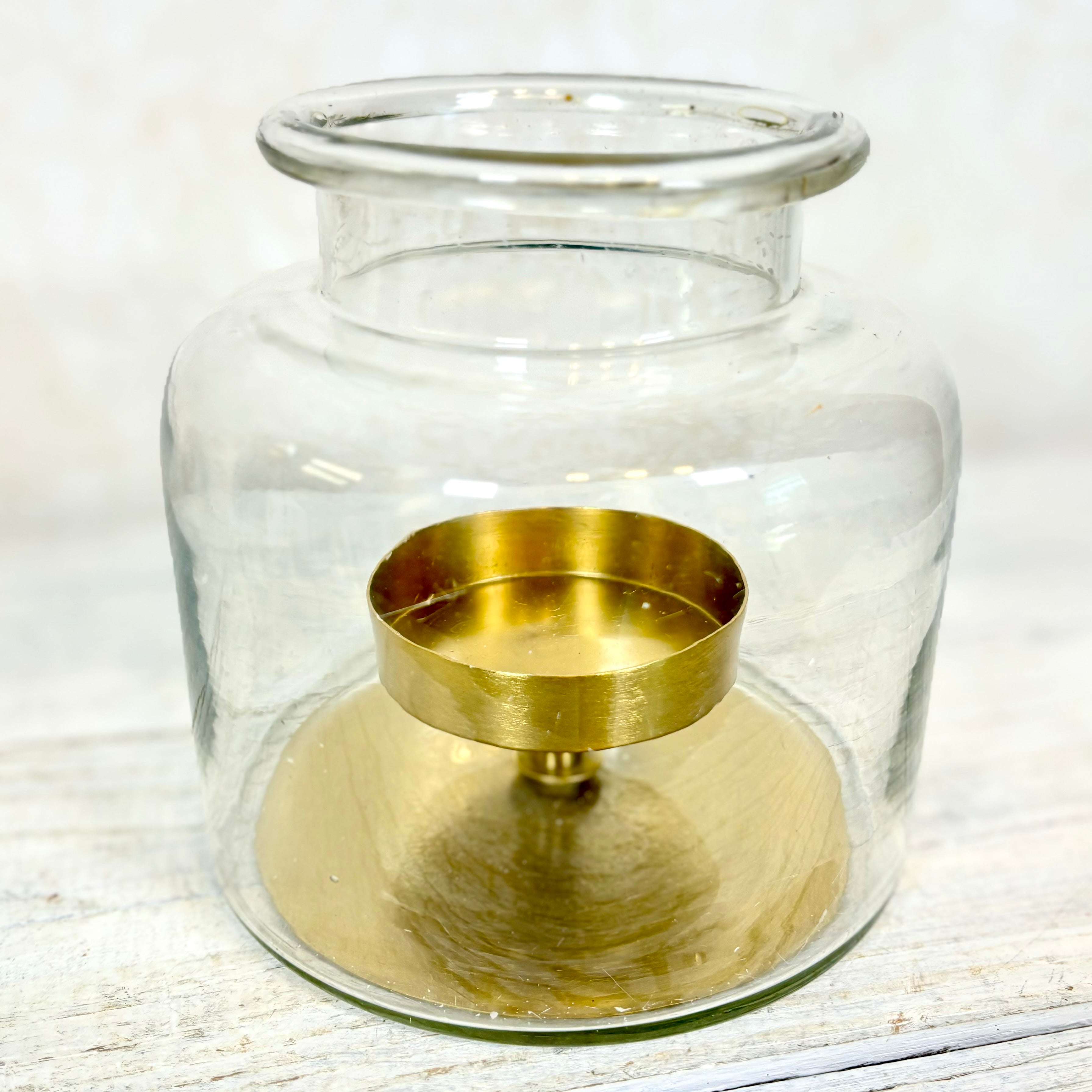 Clear Glass Jar with Metal Pillar Candleholder Short