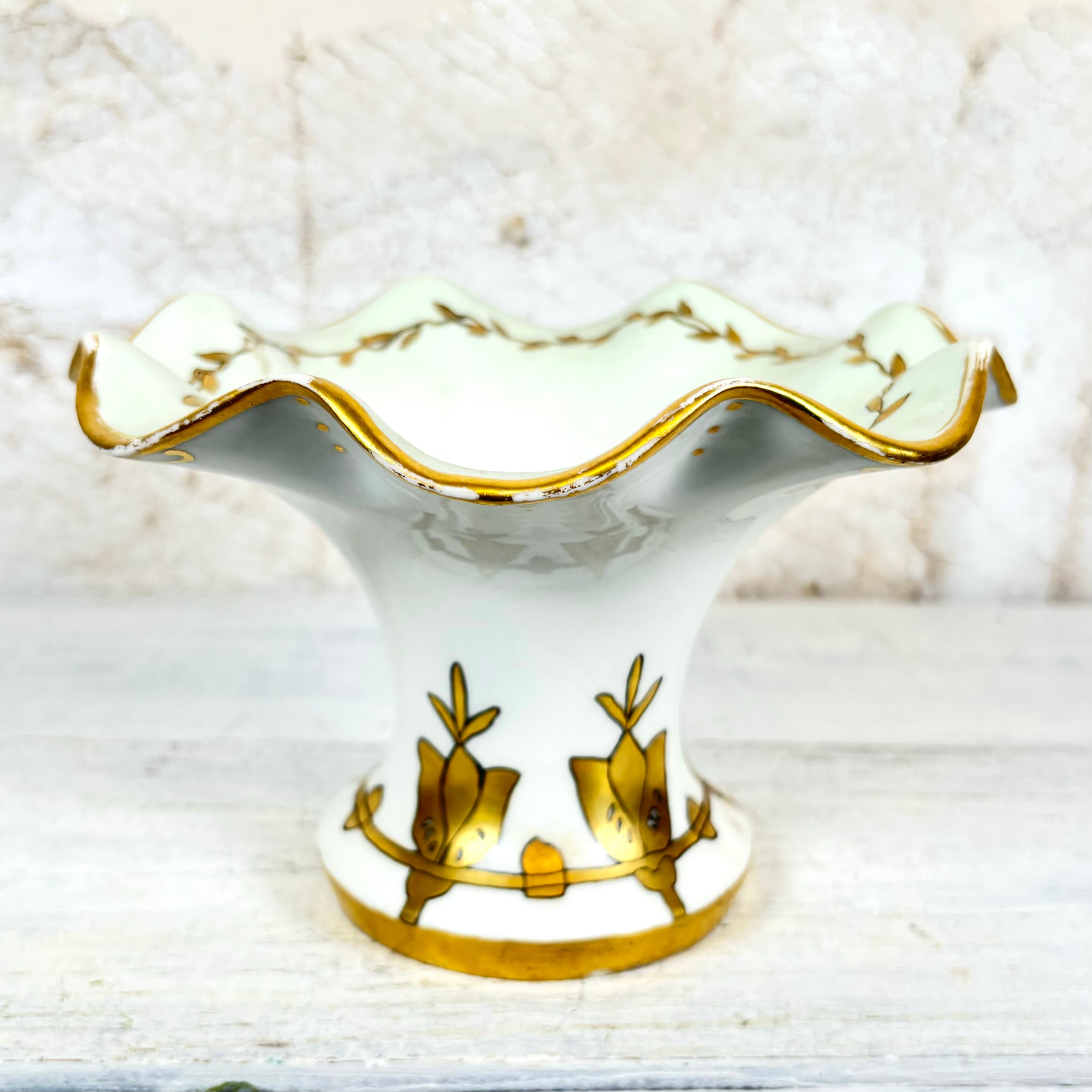 Vintage Signed Pale Blue Porcelain with Gold Edge