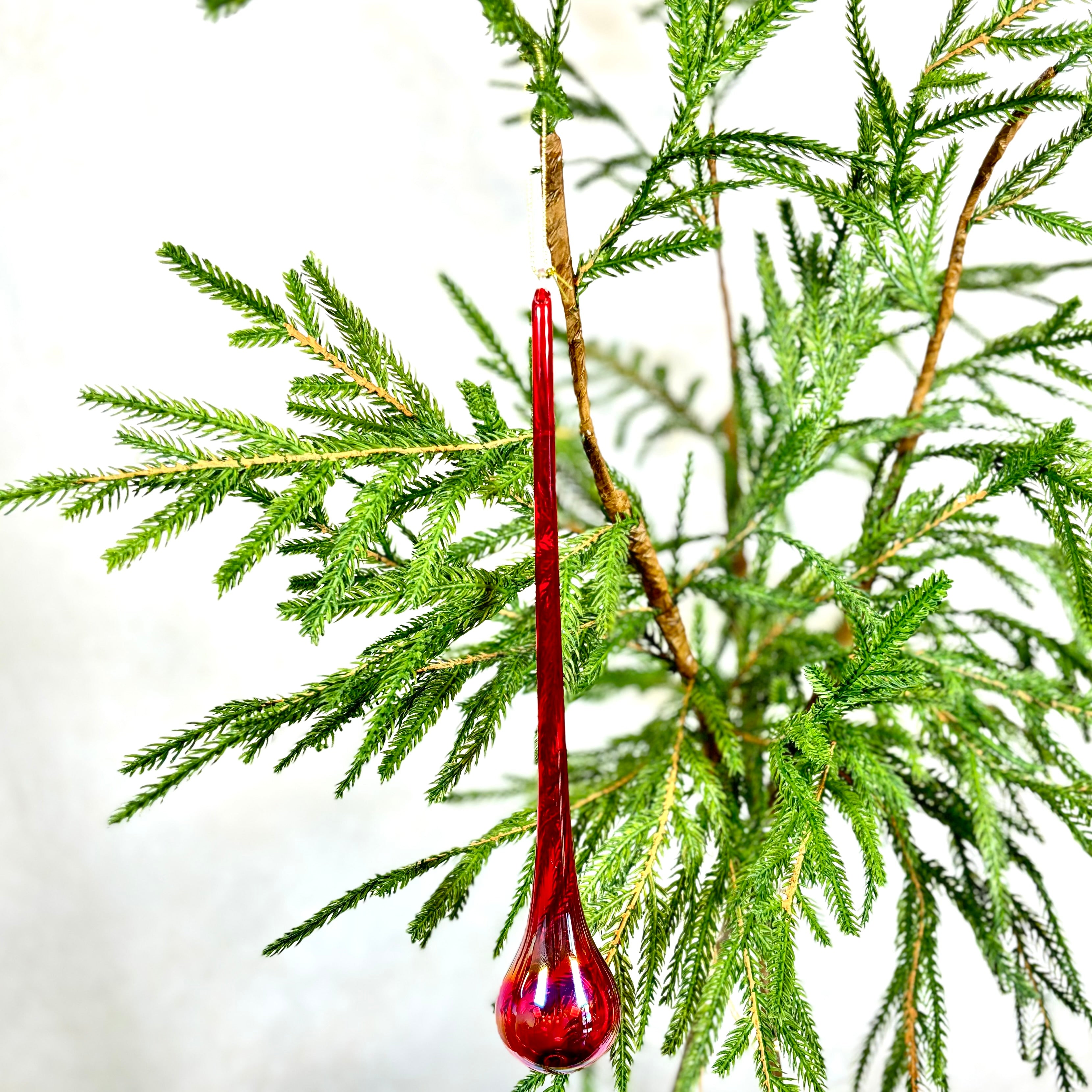 Iridescent Finished Shatterproof Teardrop Ornament Red