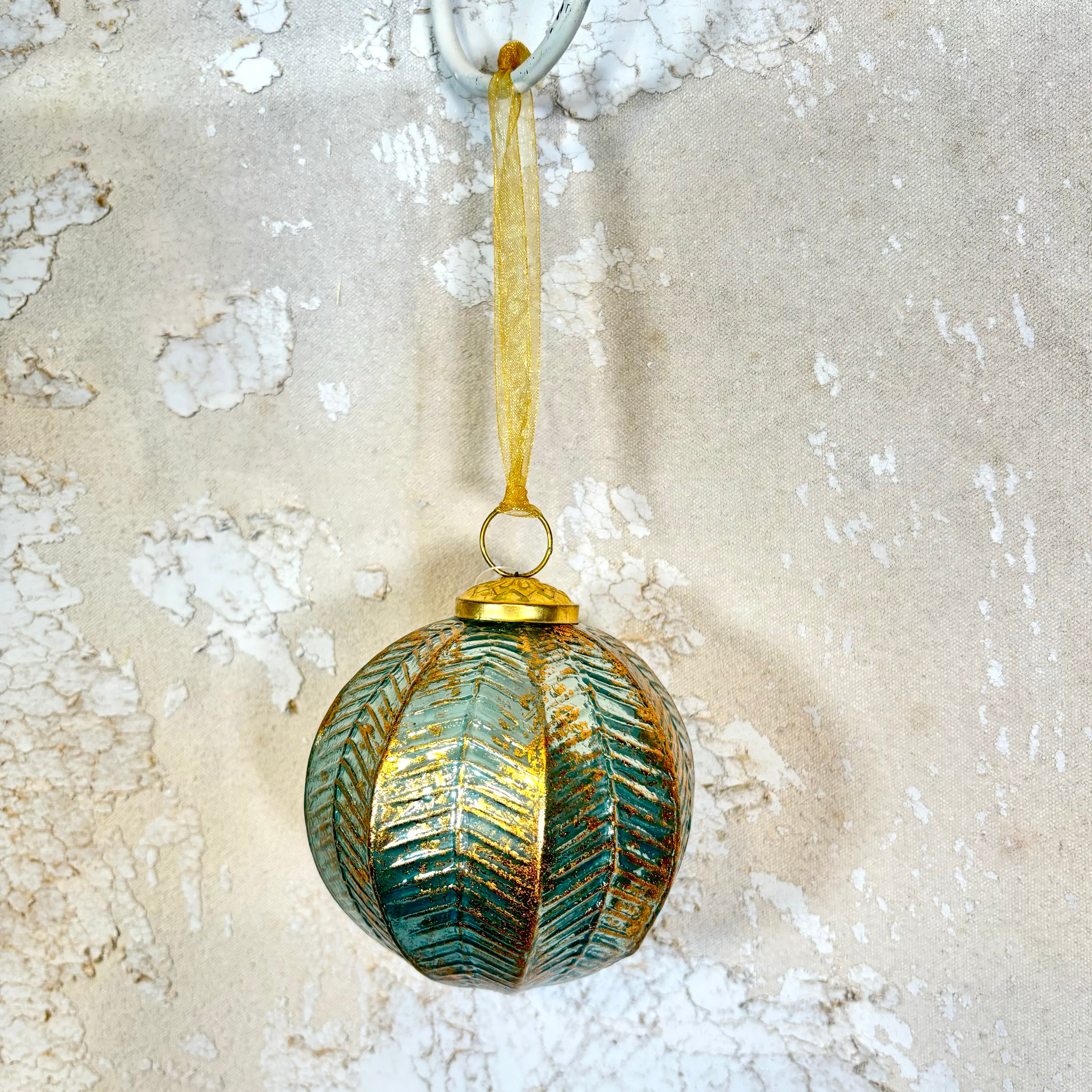 Patina Glass Ball with Gold Leaf Ornament