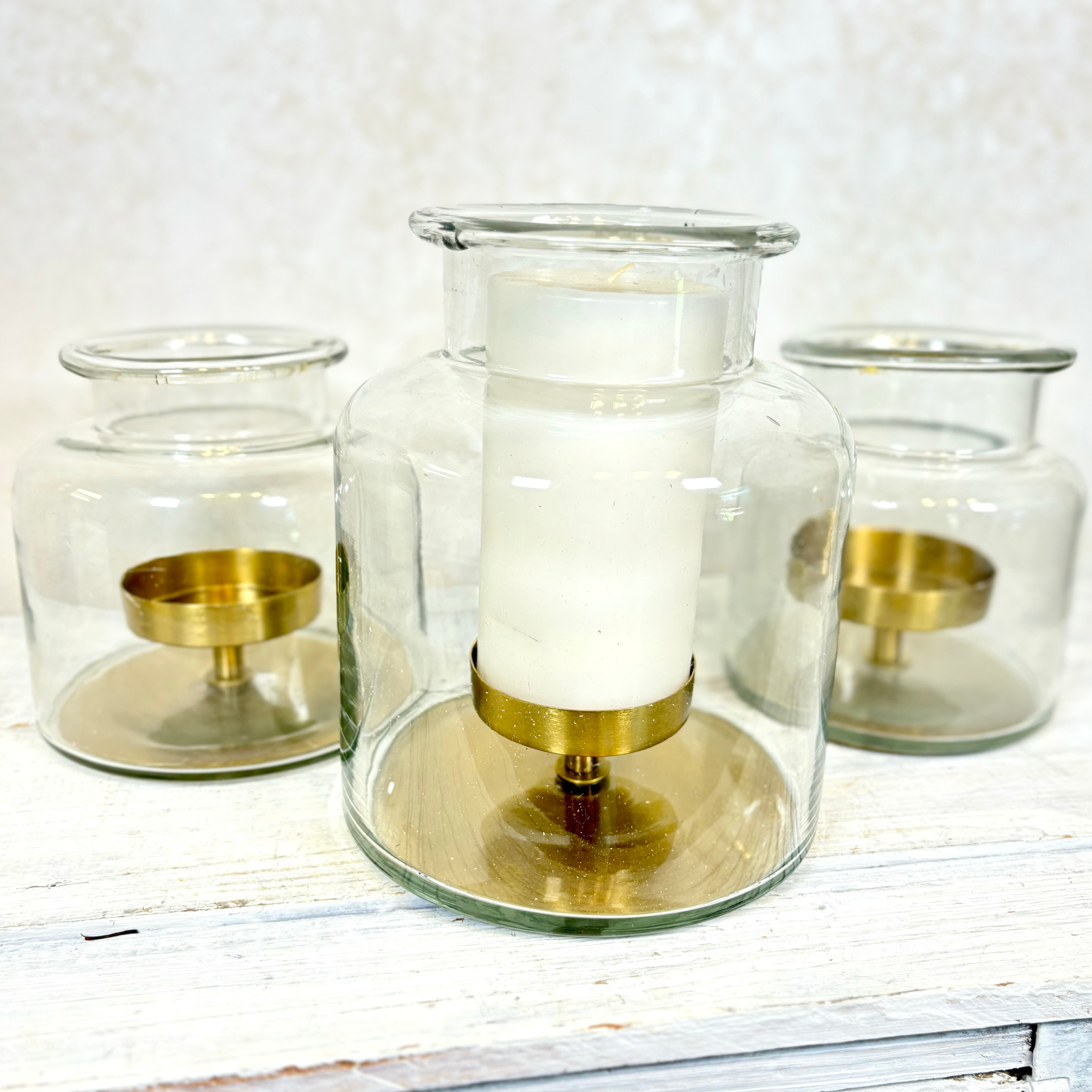 Clear Glass Jar with Metal Pillar Candleholder Medium