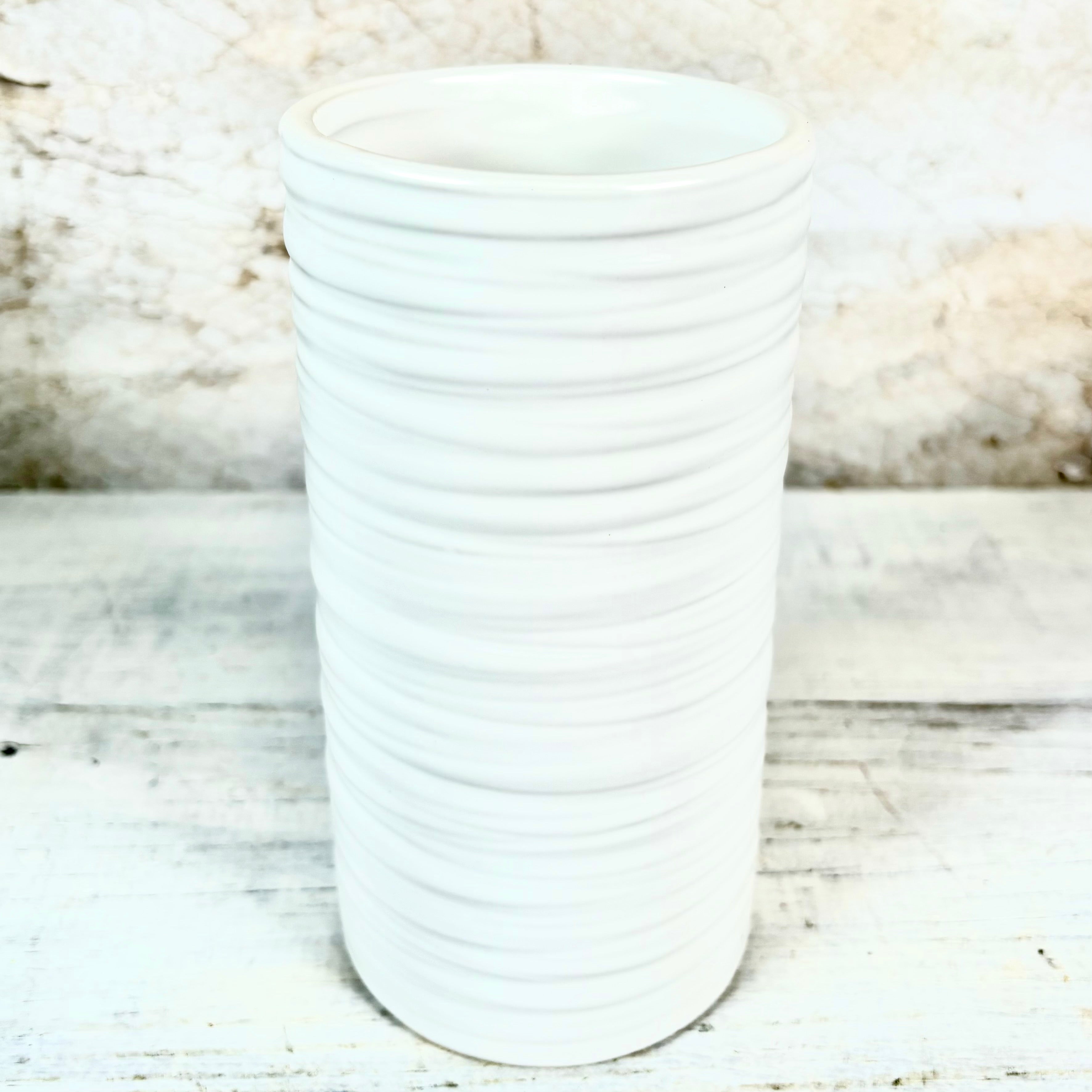 Everest White Ribbed Ceramic Vase Tall
