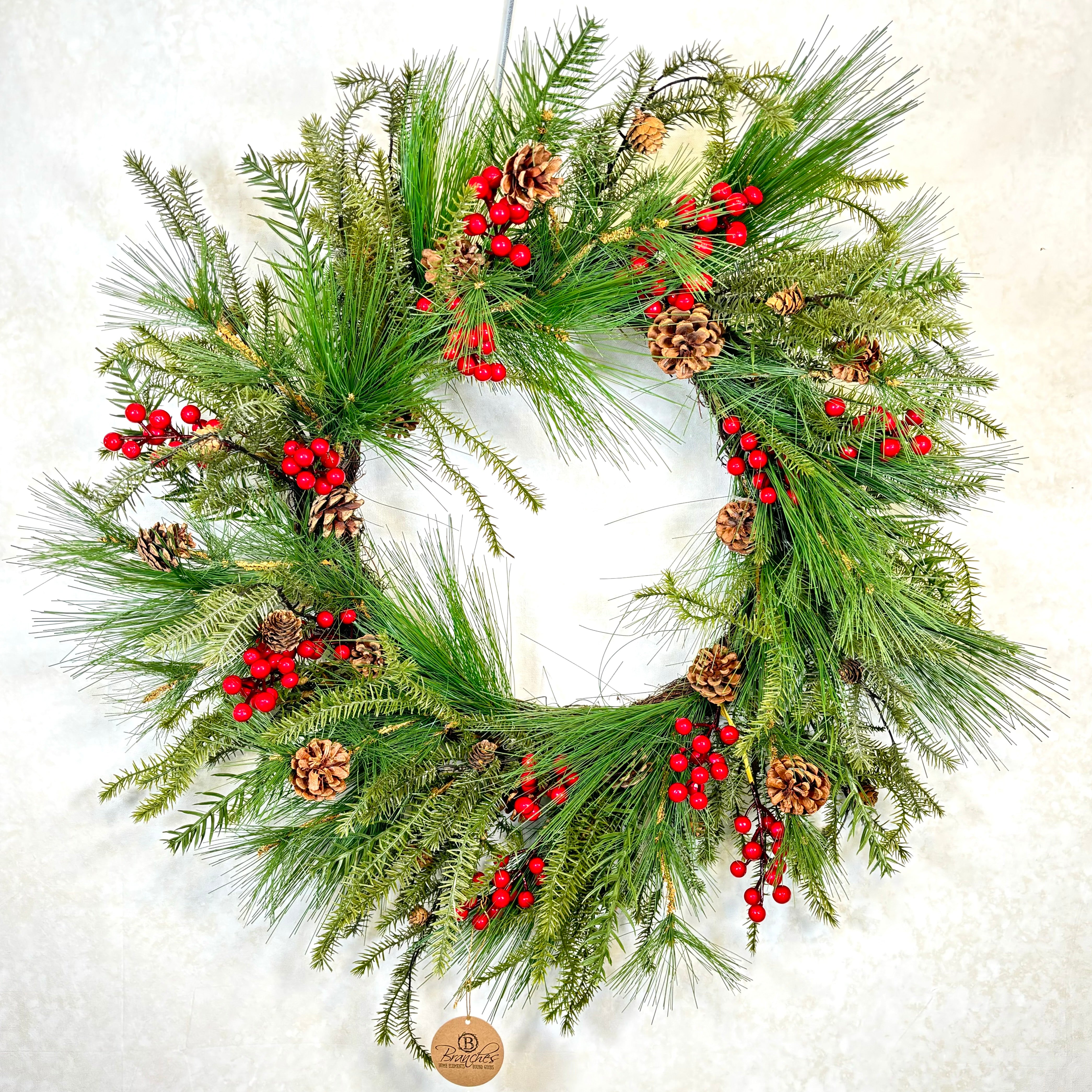 Wild Pine with Red Berries and Pinecones Wreath