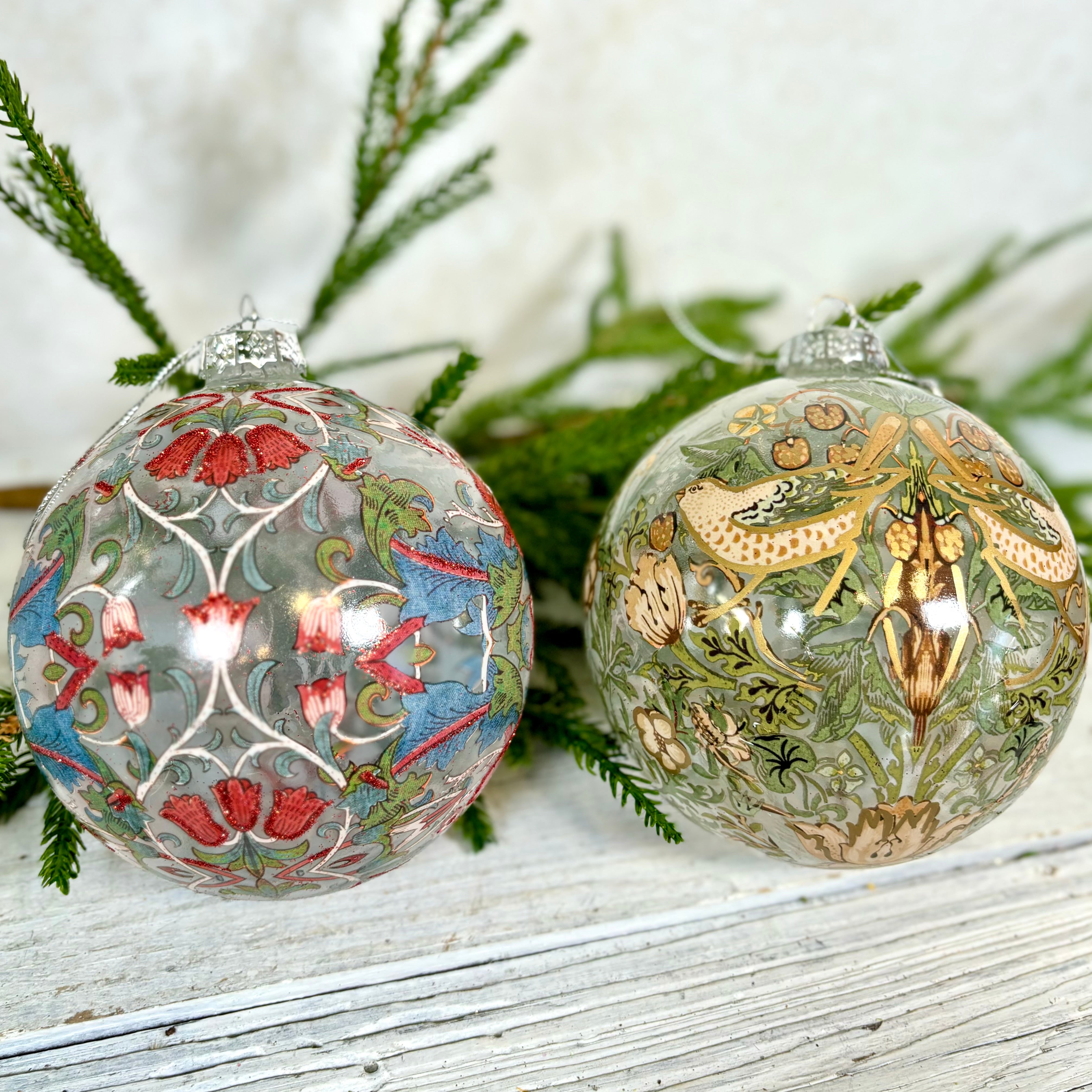 Red Flowers Glass Ball Ornament