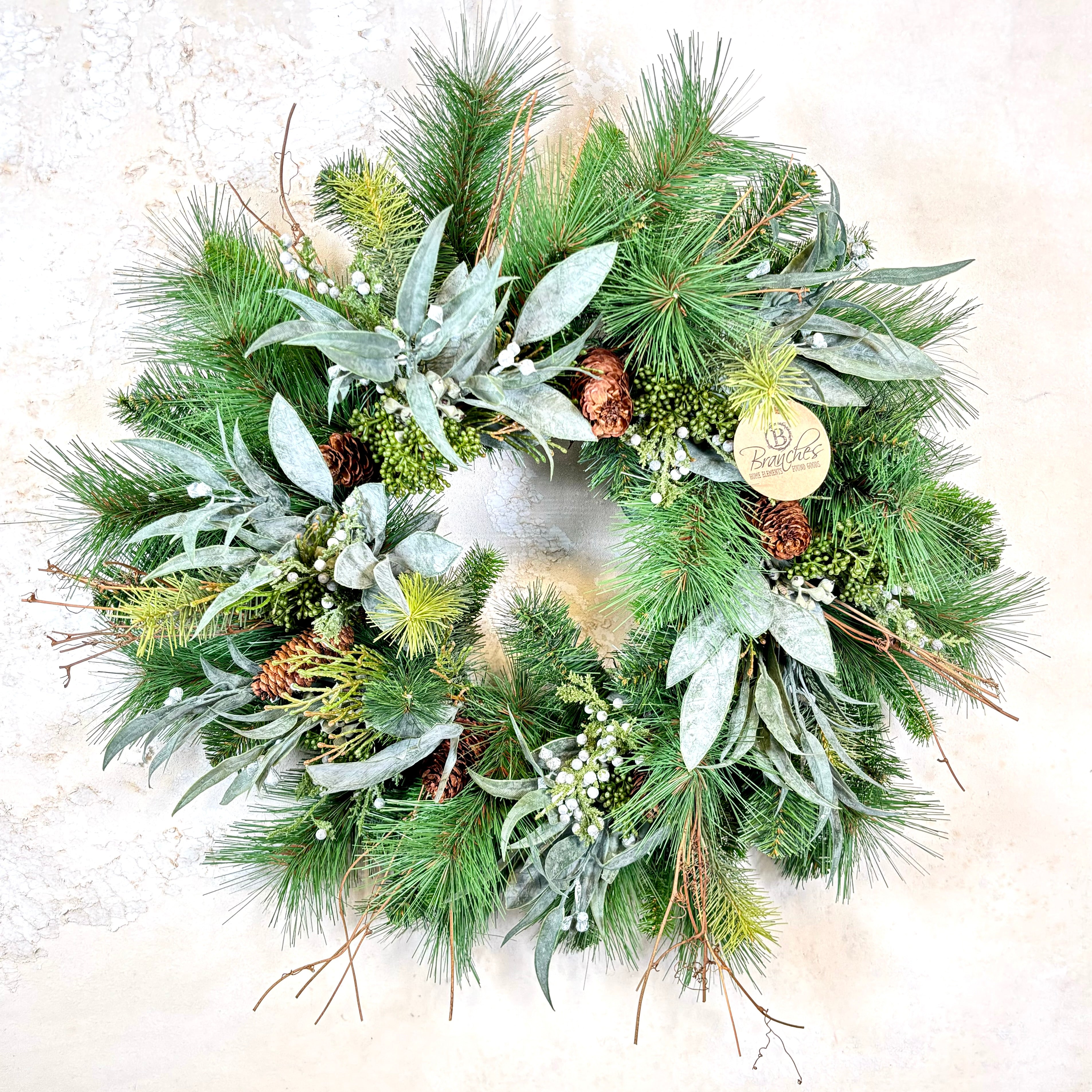 24"D Wreath Seeded Eucalyptus and Pine