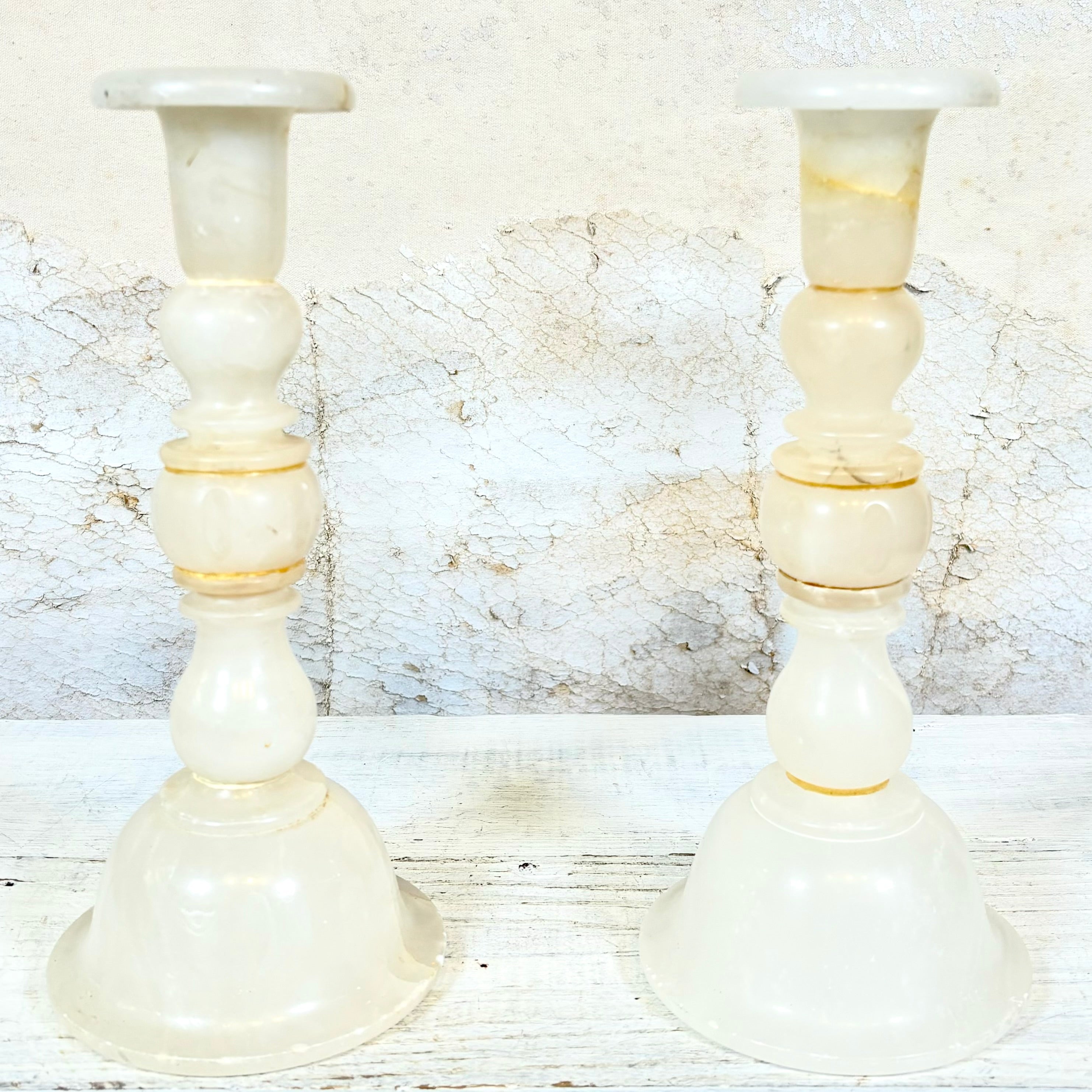 Pair of Vintage Marble Candlestick Holders