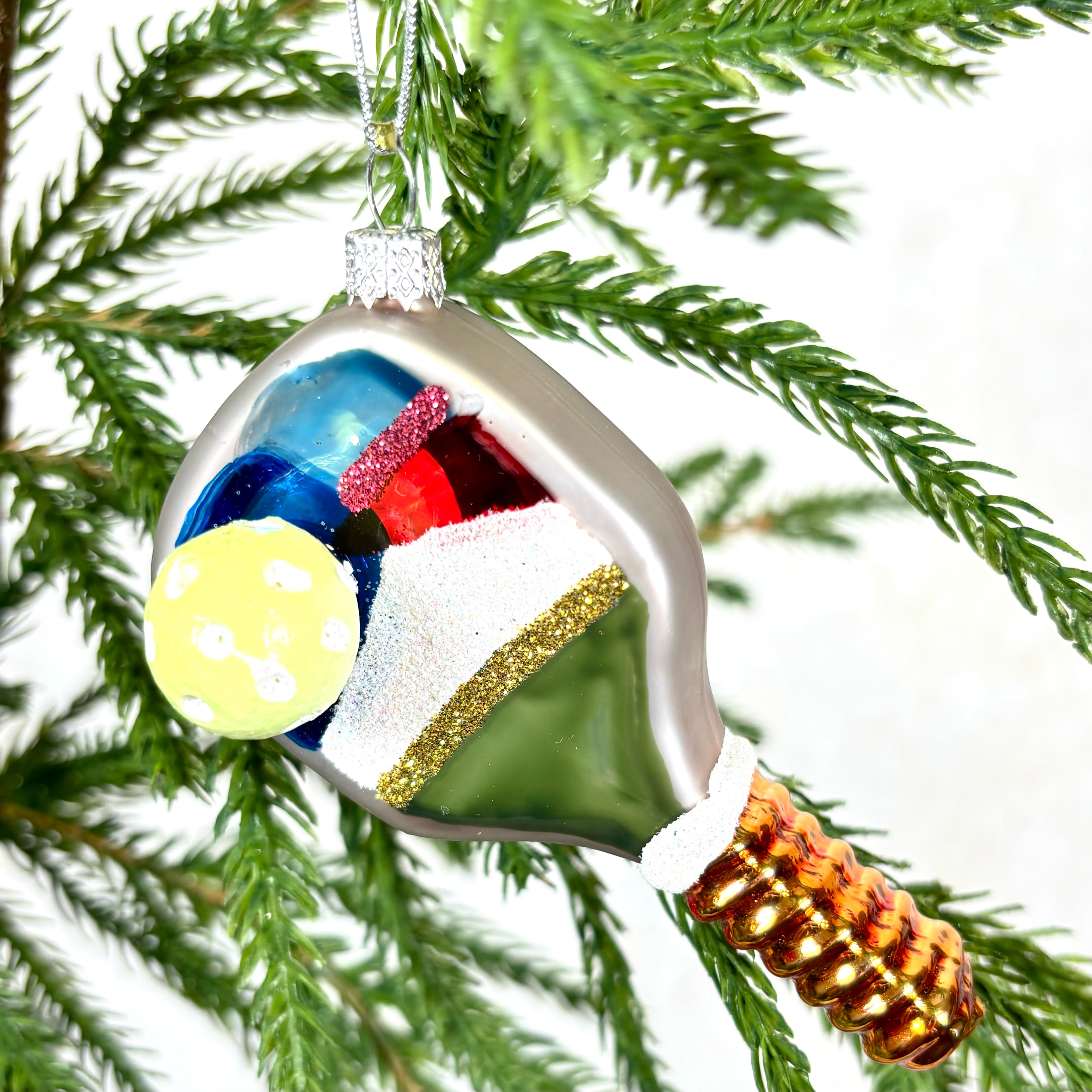 Pickleball Glass Ornament