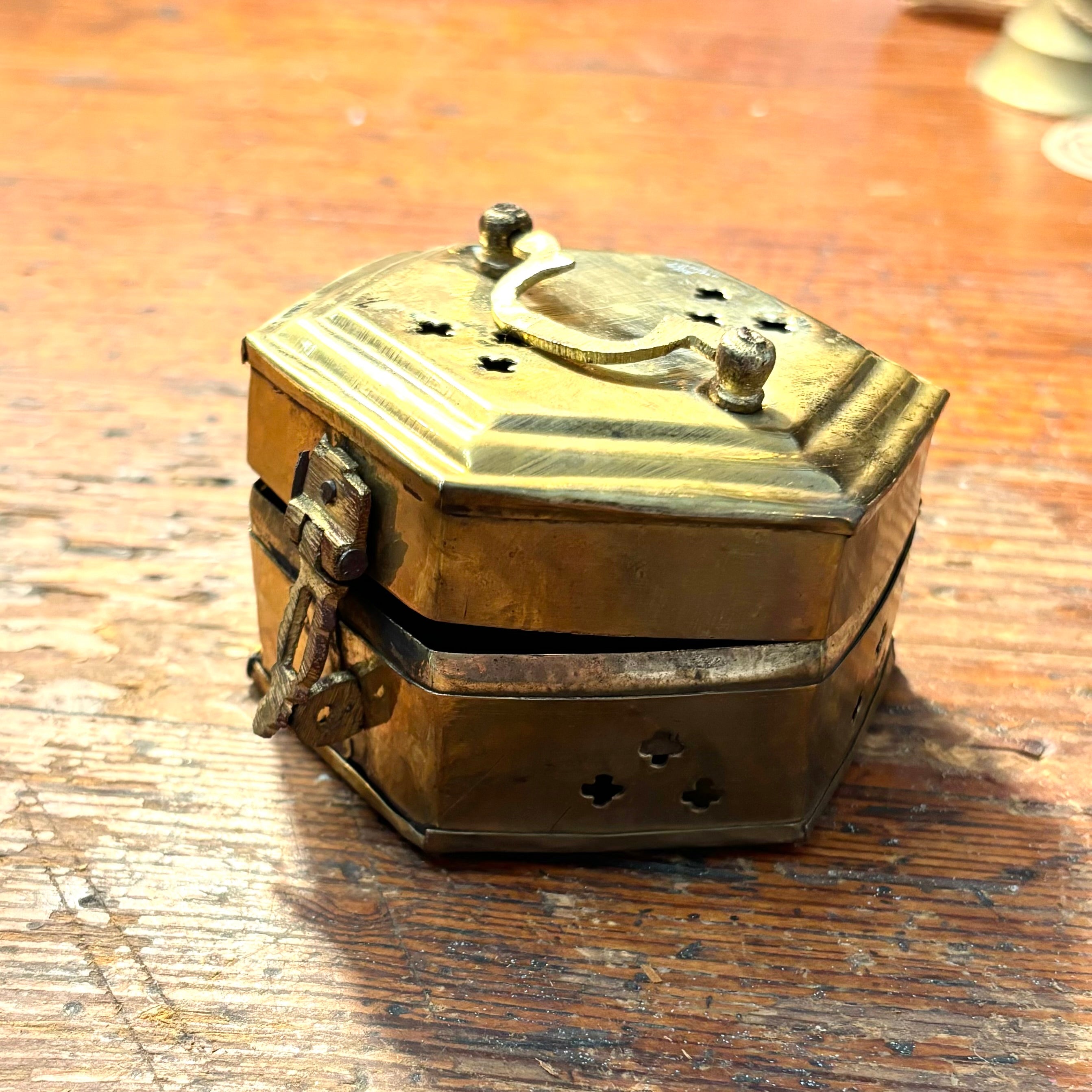 Vintage Hexagon Brass Cricket Box