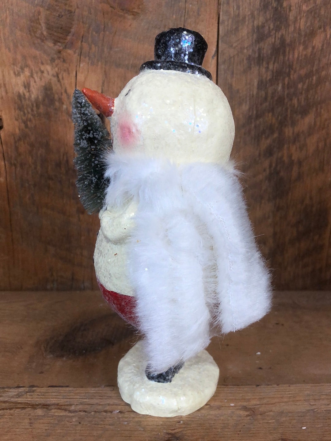 Sparkle Paper Pulp Snowman with Forest Green Tree