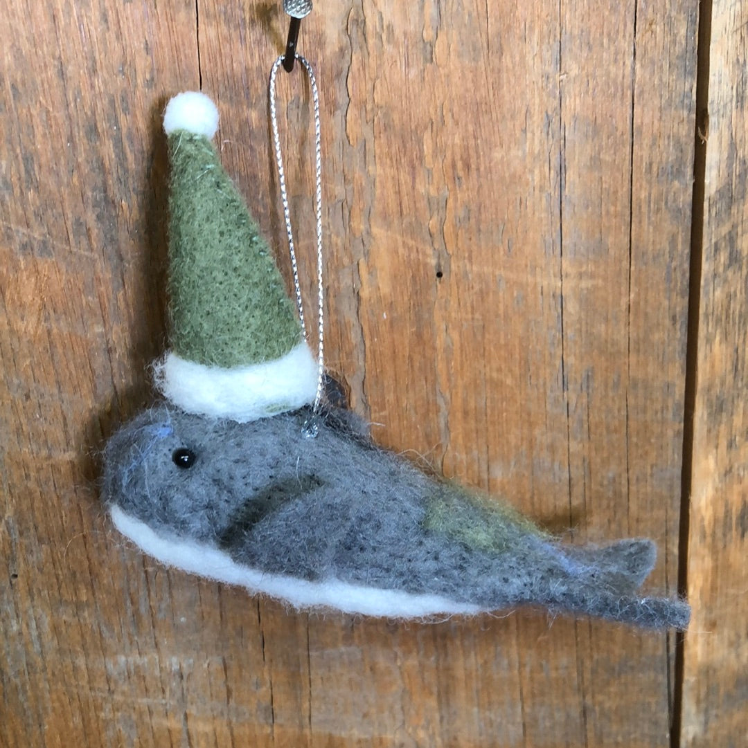 Felt Gray Whale with Christmas Hat