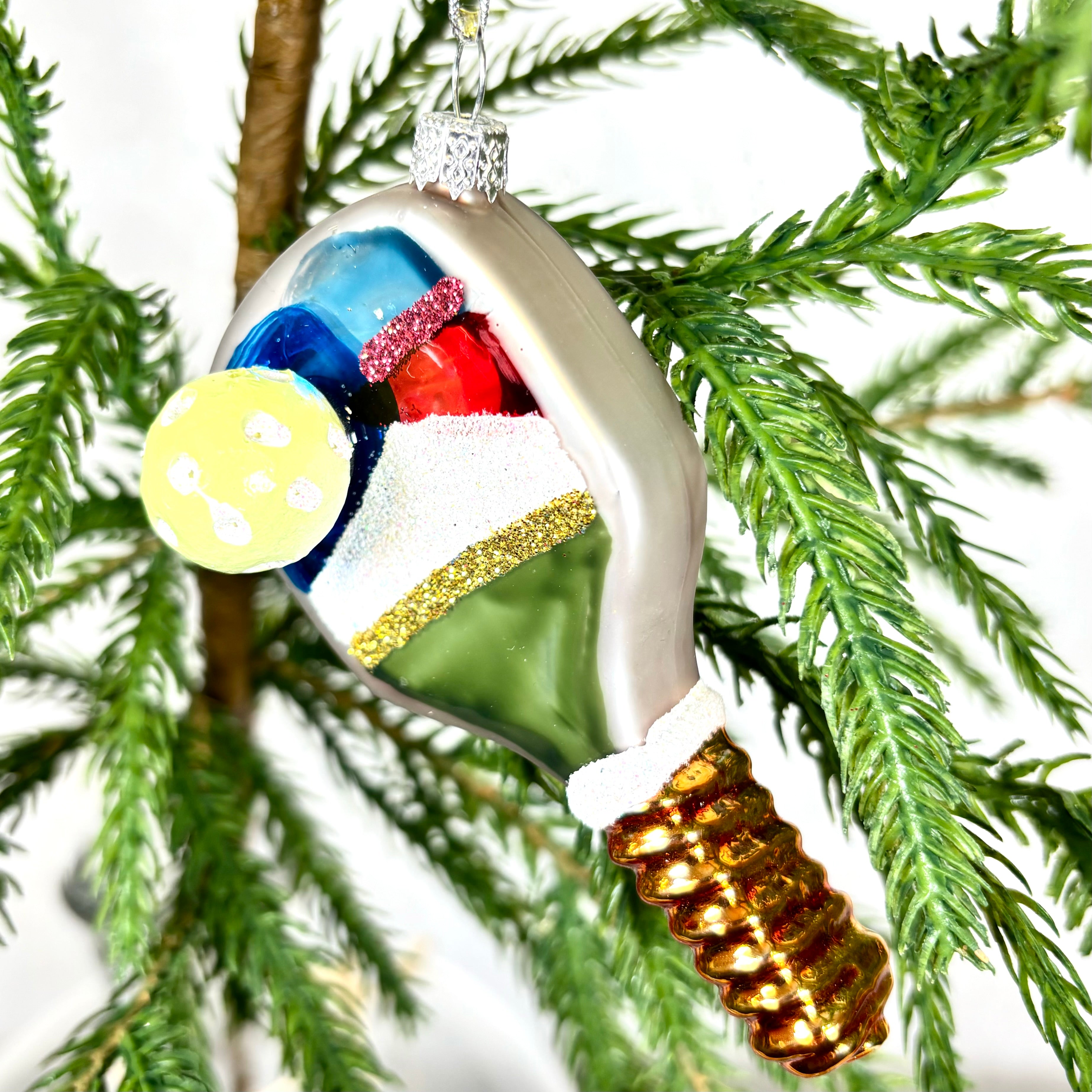 Pickleball Glass Ornament