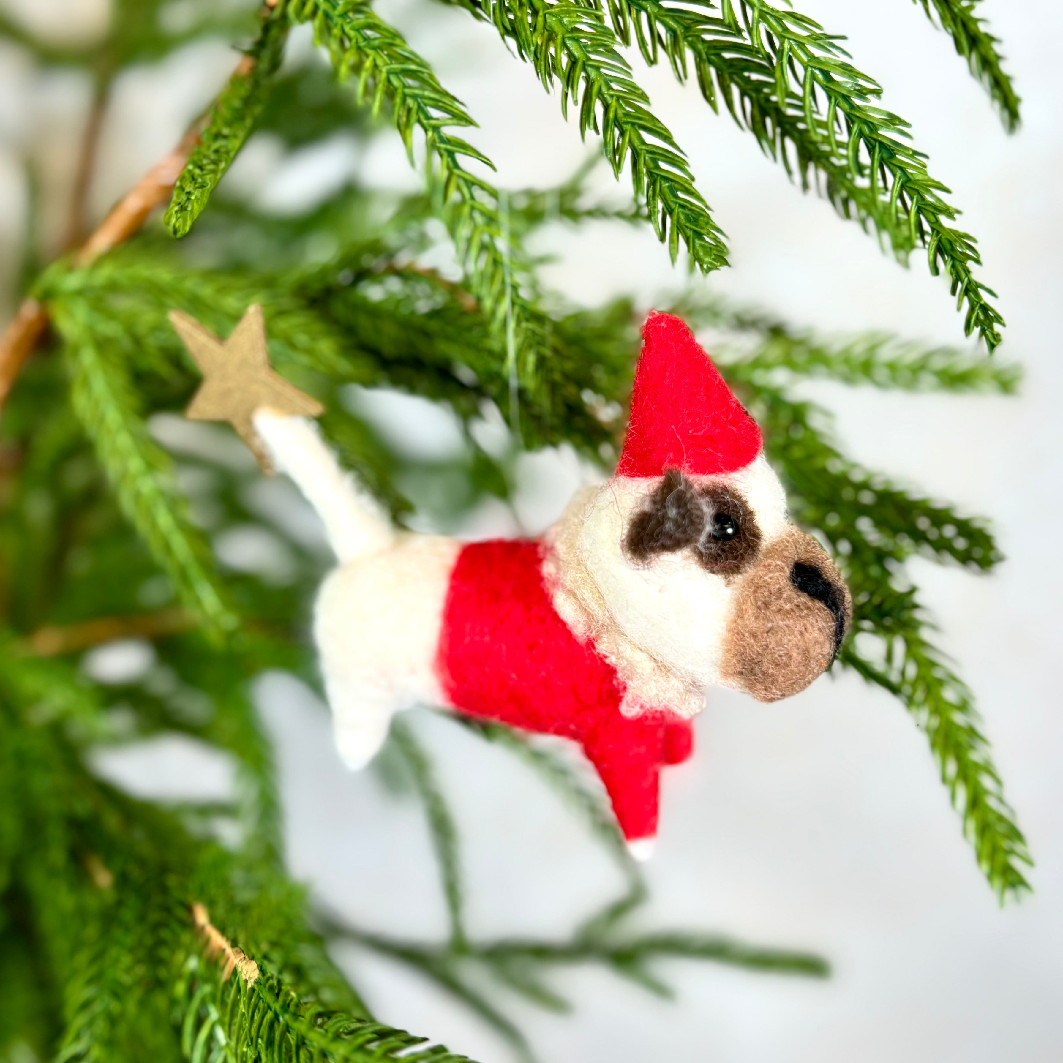 Felt Puppy in Red Outfit with Star Ornament