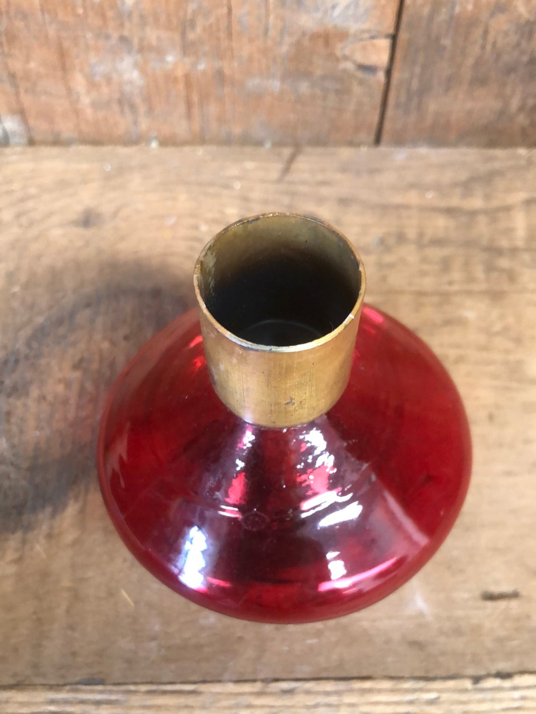Red Glass and Metal Taper Candle Holder Medium