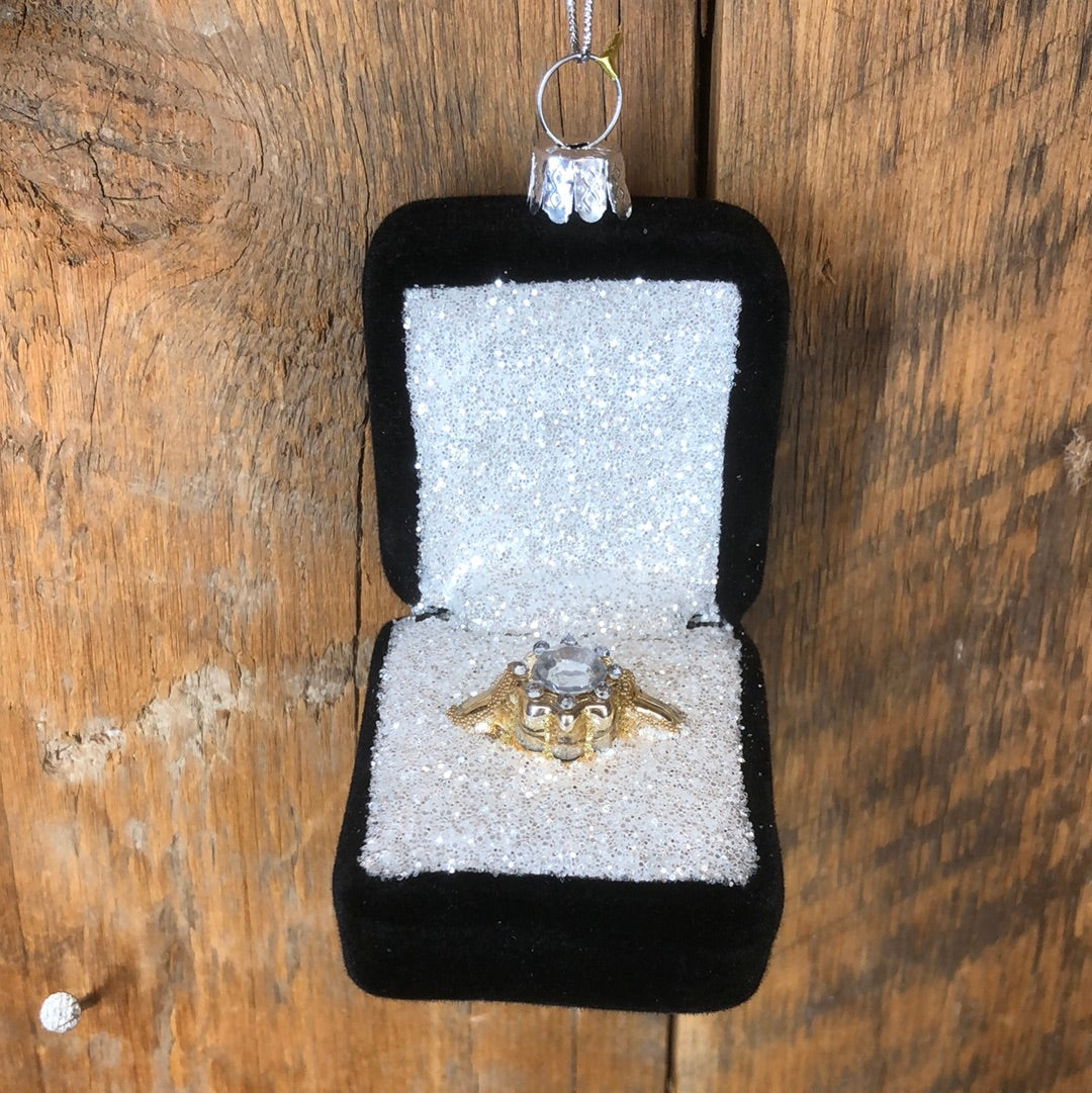 Diamond Engagement Ring in Black Velvet Box Glass Ornament
