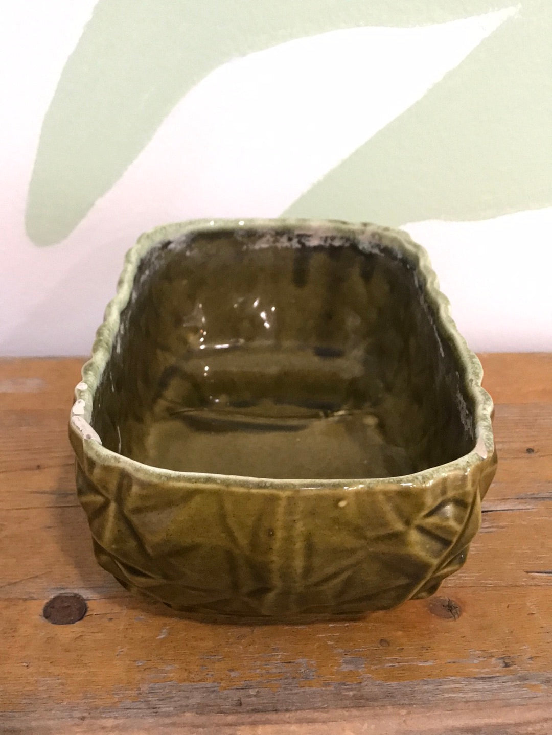 Green Mid Century Modern Patterned Footed Planter