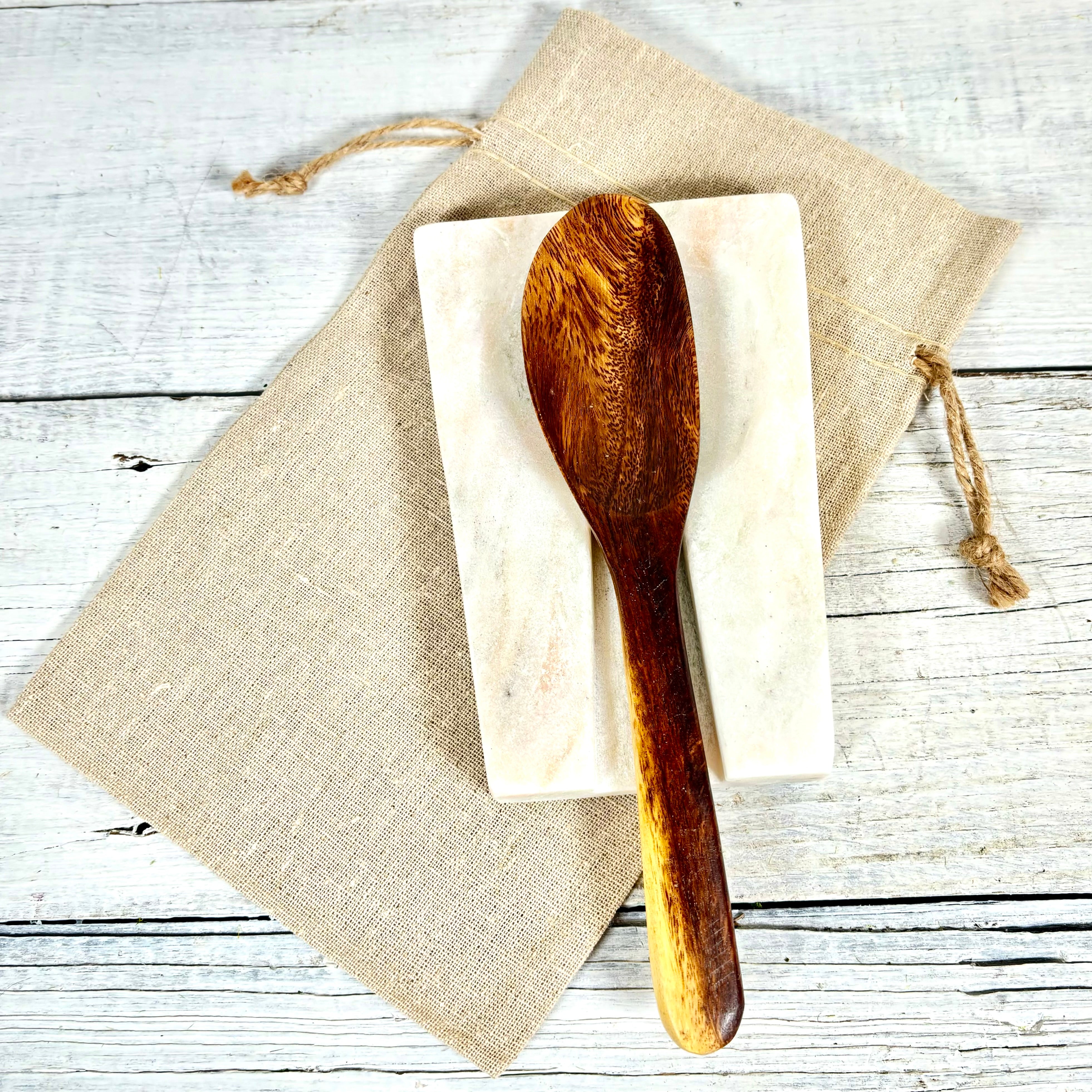 Marble Spoon Rest with Hand-Carved Acacia Wood Spoon