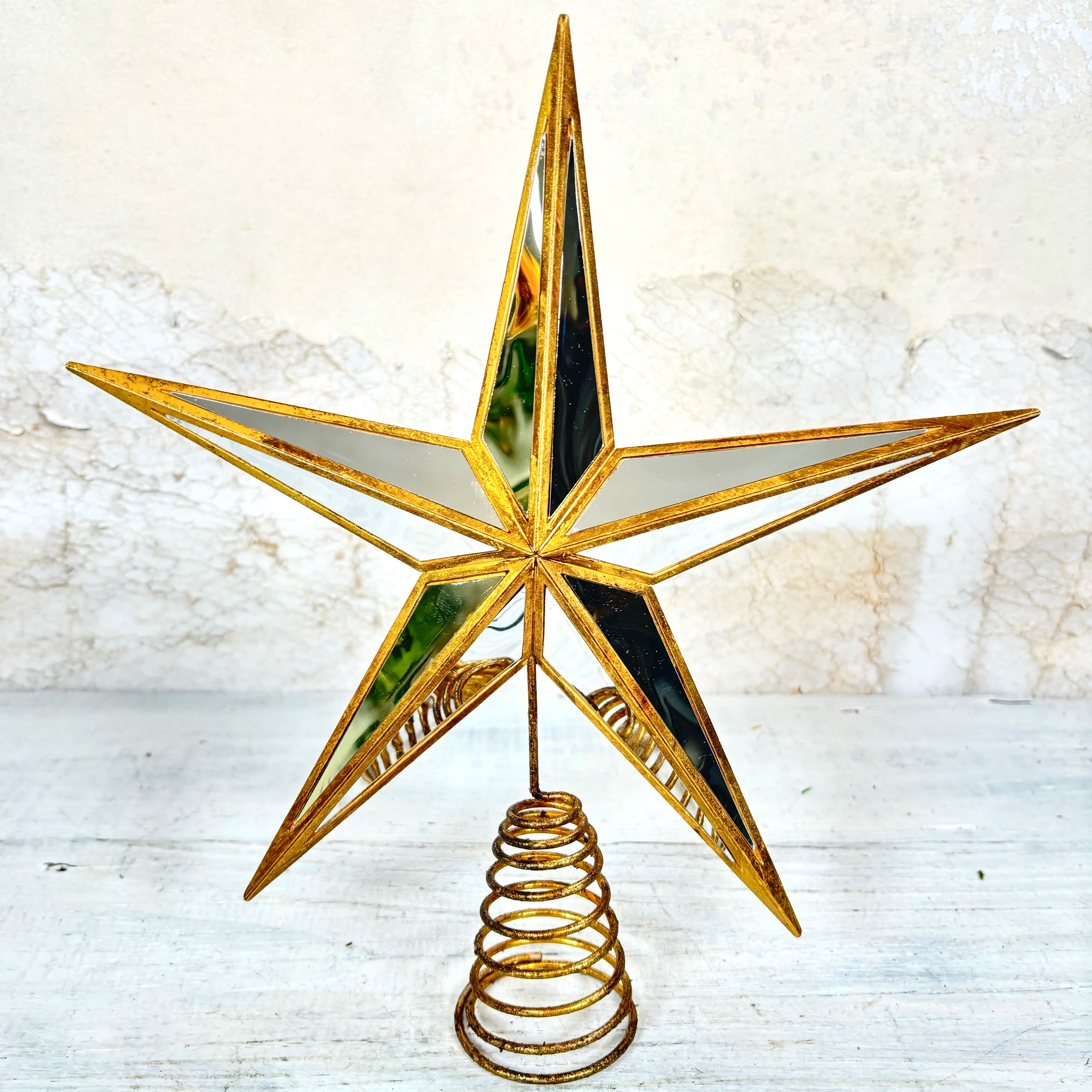 Mirrored Glass Gold Star Tree Topper