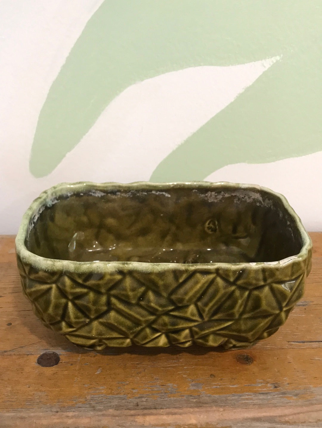 Green Mid Century Modern Patterned Footed Planter