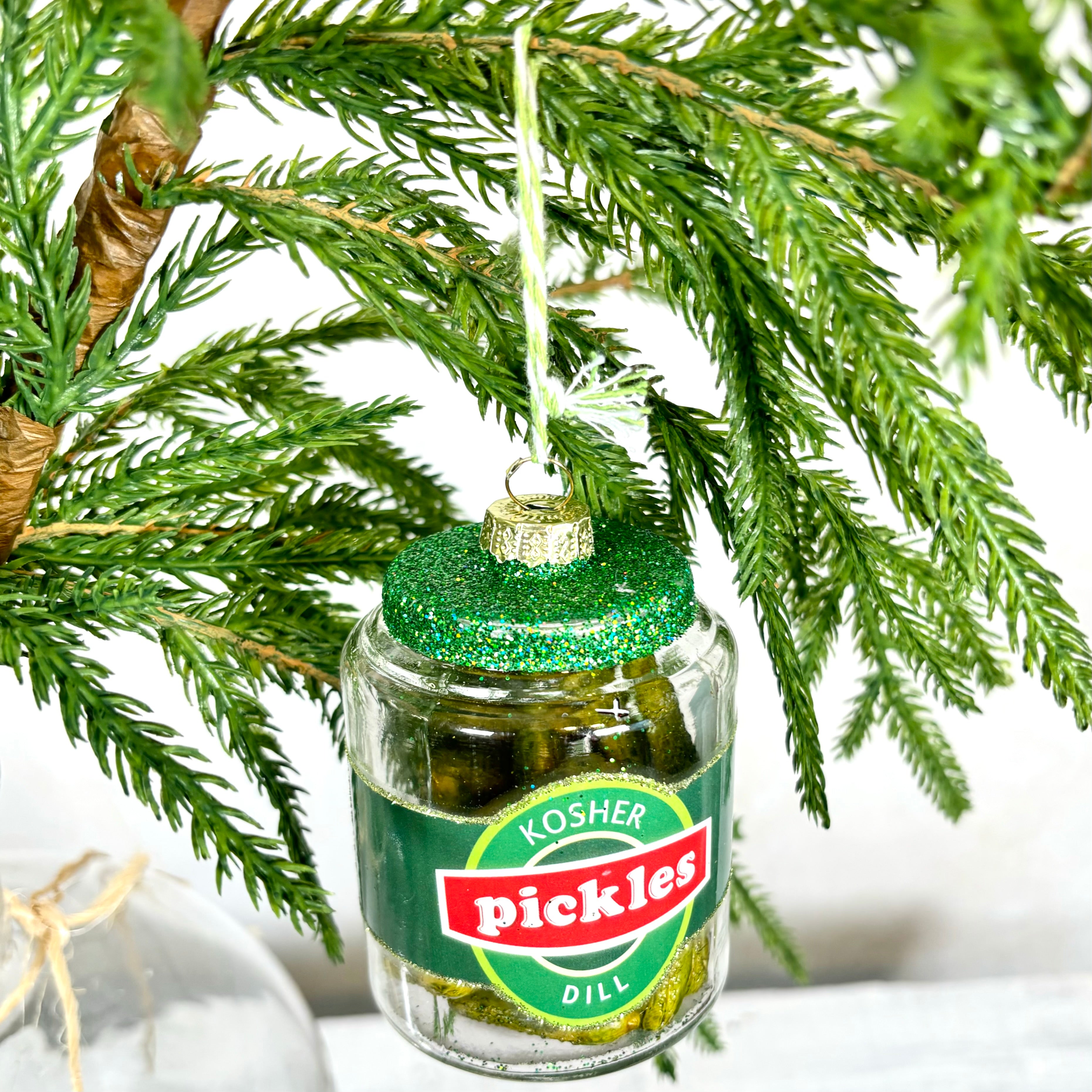 Kosher Dill Pickles Jar Glass Ornament