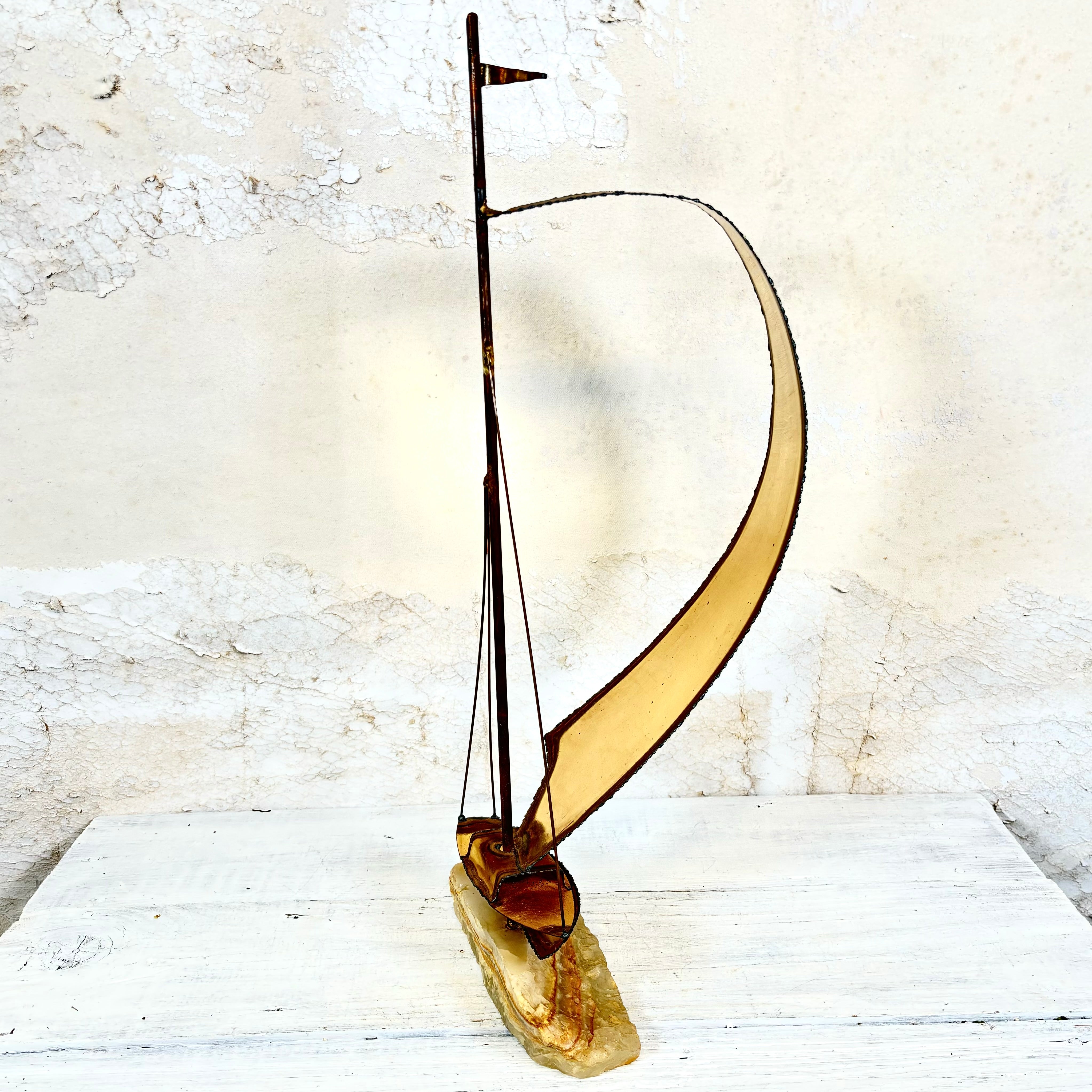 Delmont 1960s Sailboat Brass Sculpture Large