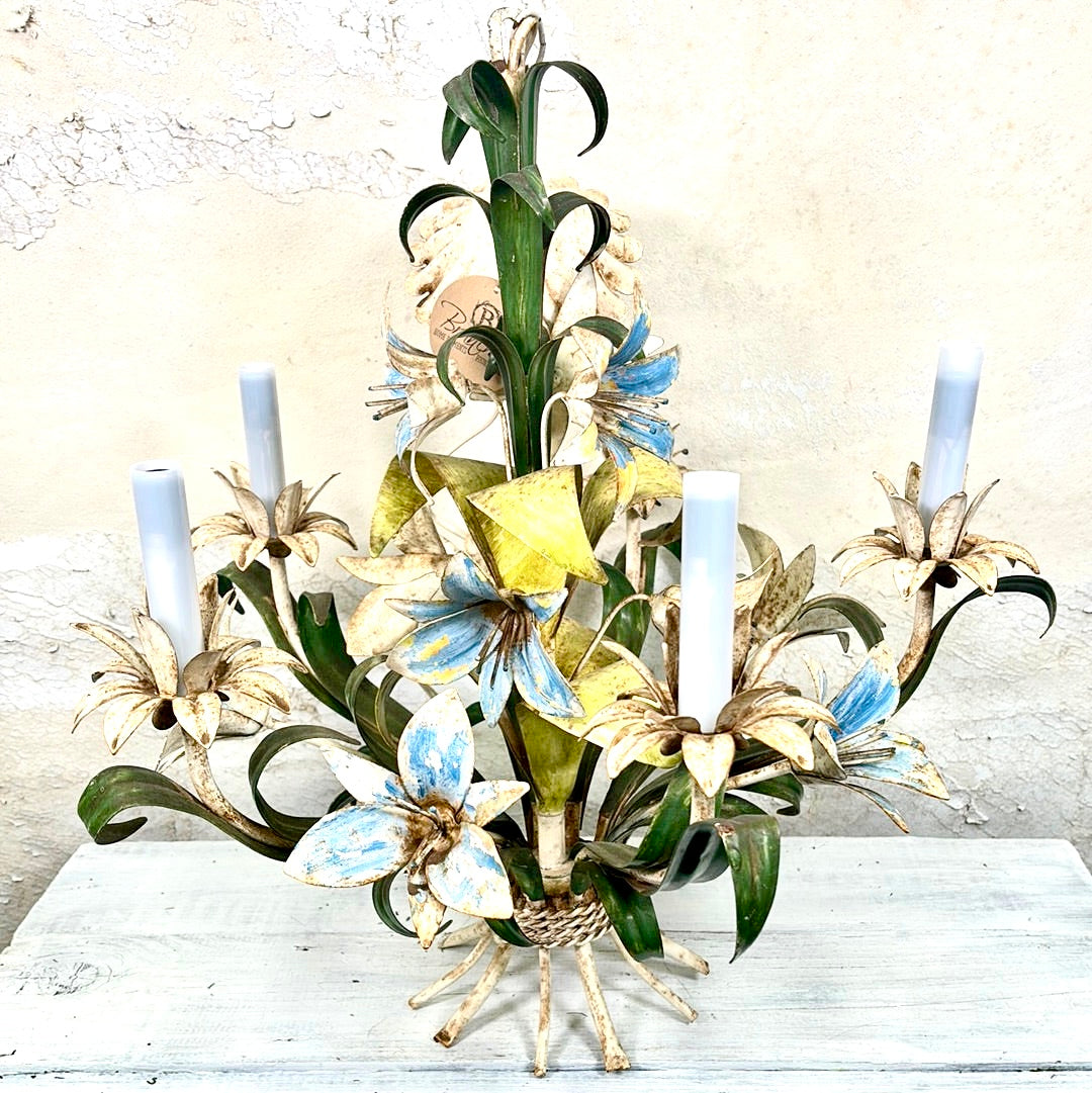 1960s Vintage Italian Lily Flower Chandelier