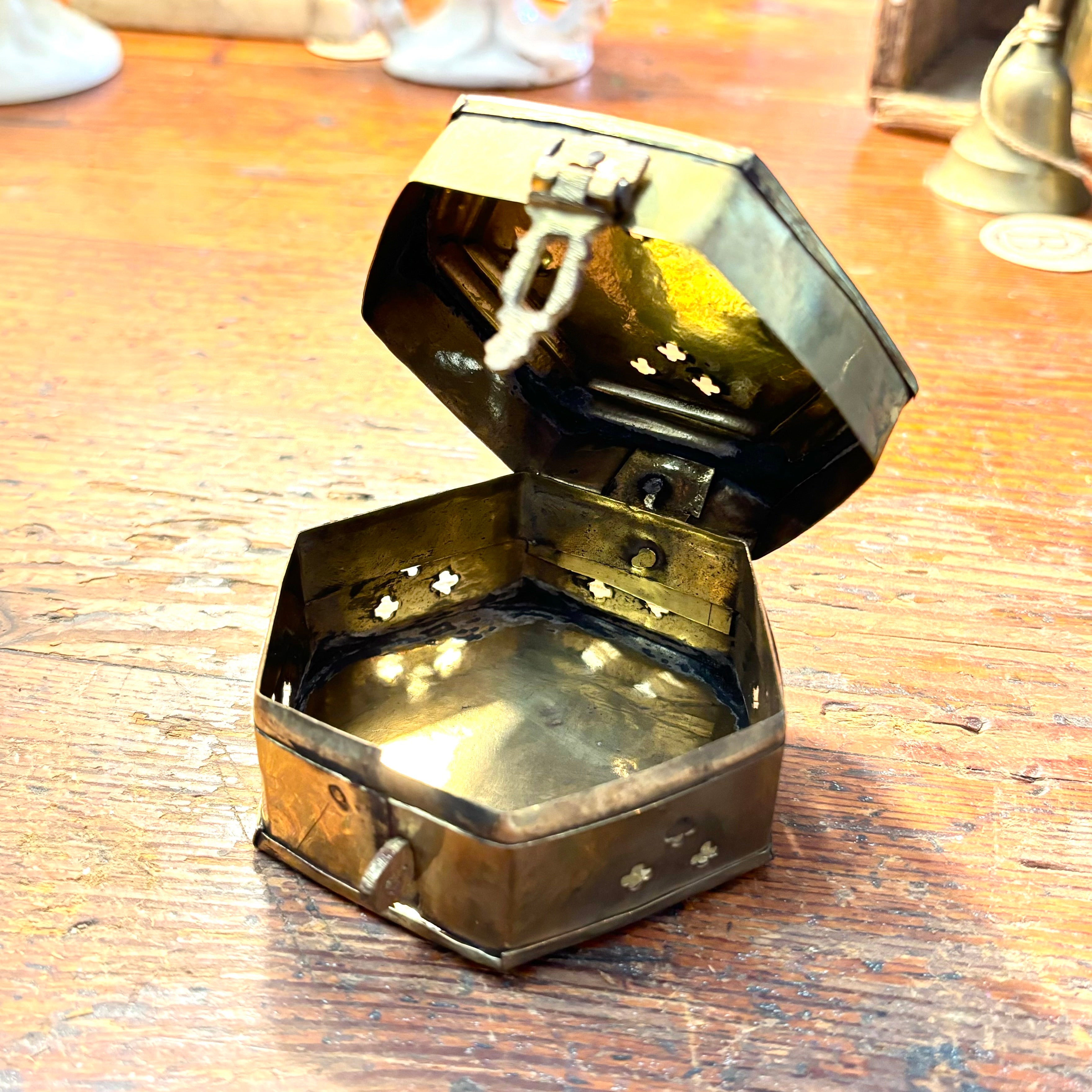 Vintage Hexagon Brass Cricket Box