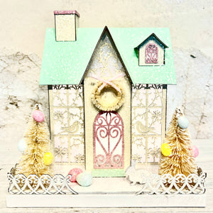Easter House White Lighted with Battery Timer