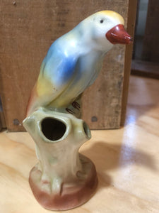Vintage Yellow Blue Bird Bud Vase Dime Marked Czech Pottery