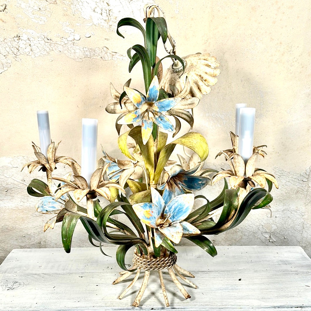 1960s Vintage Italian Lily Flower Chandelier