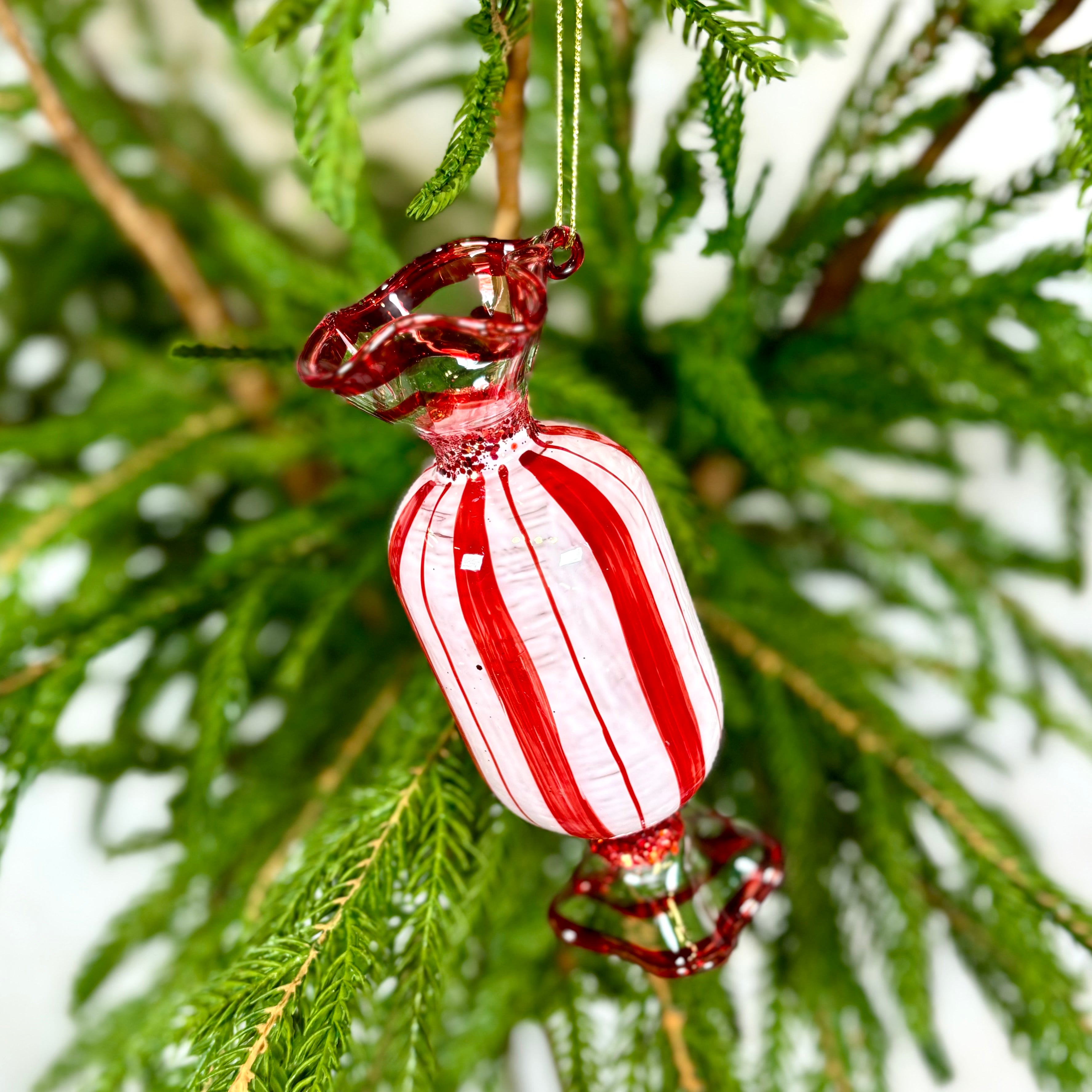 Long Peppermint Glass Candy Ornament