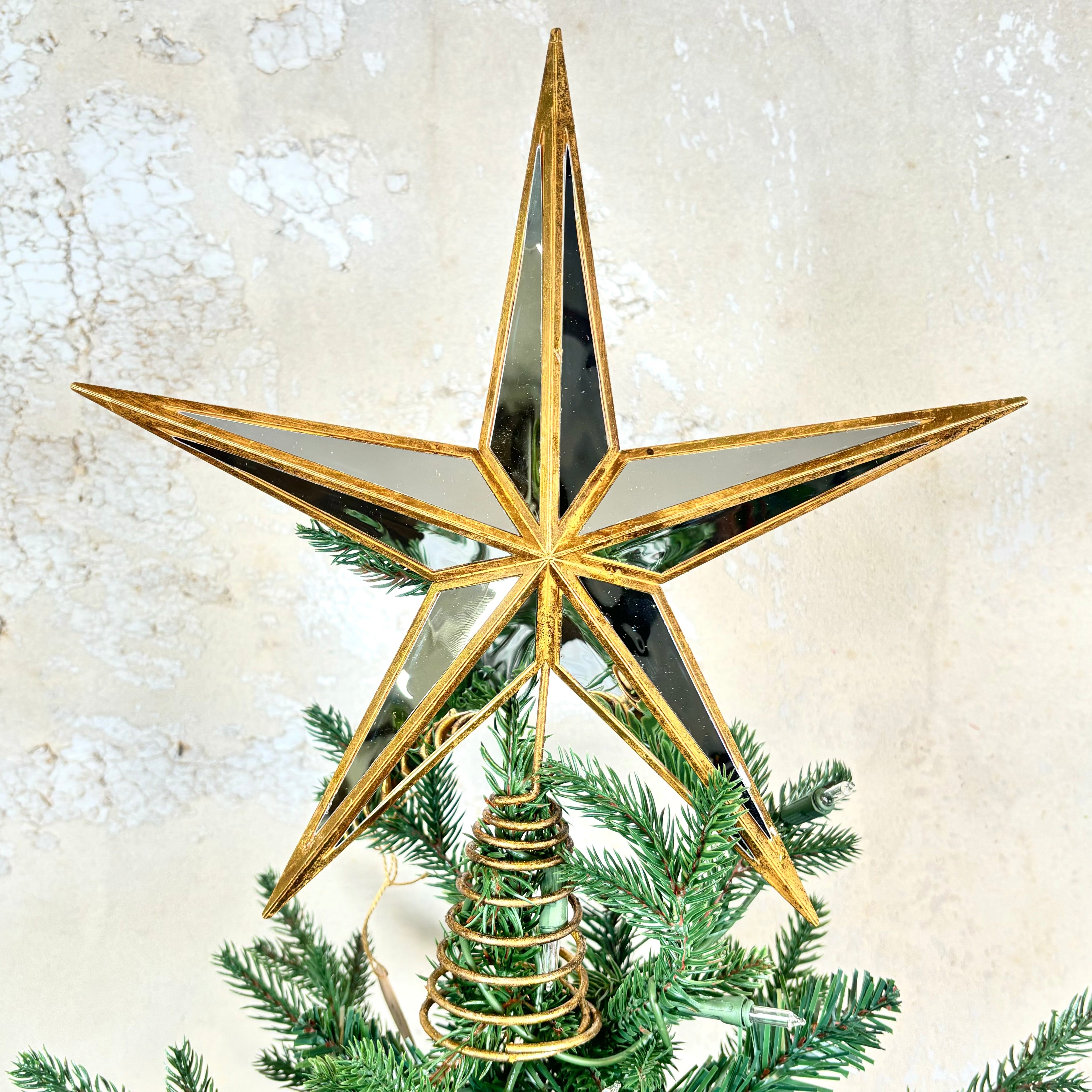 Mirrored Glass Gold Star Tree Topper