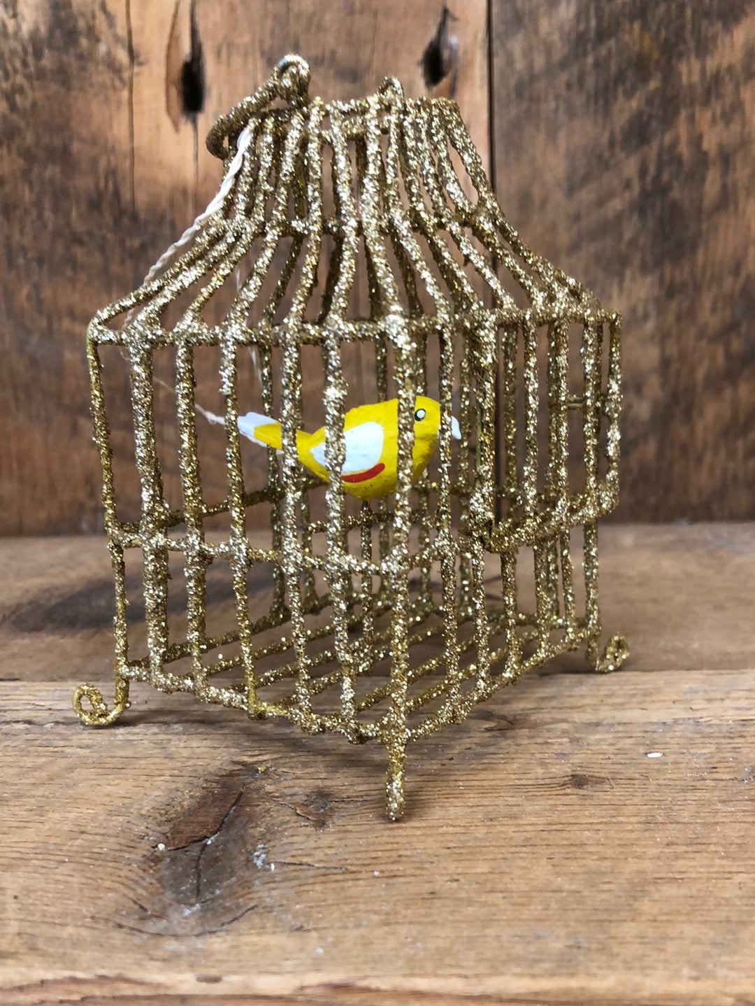 Gilded Birdcage with Yellow Bird Ornament
