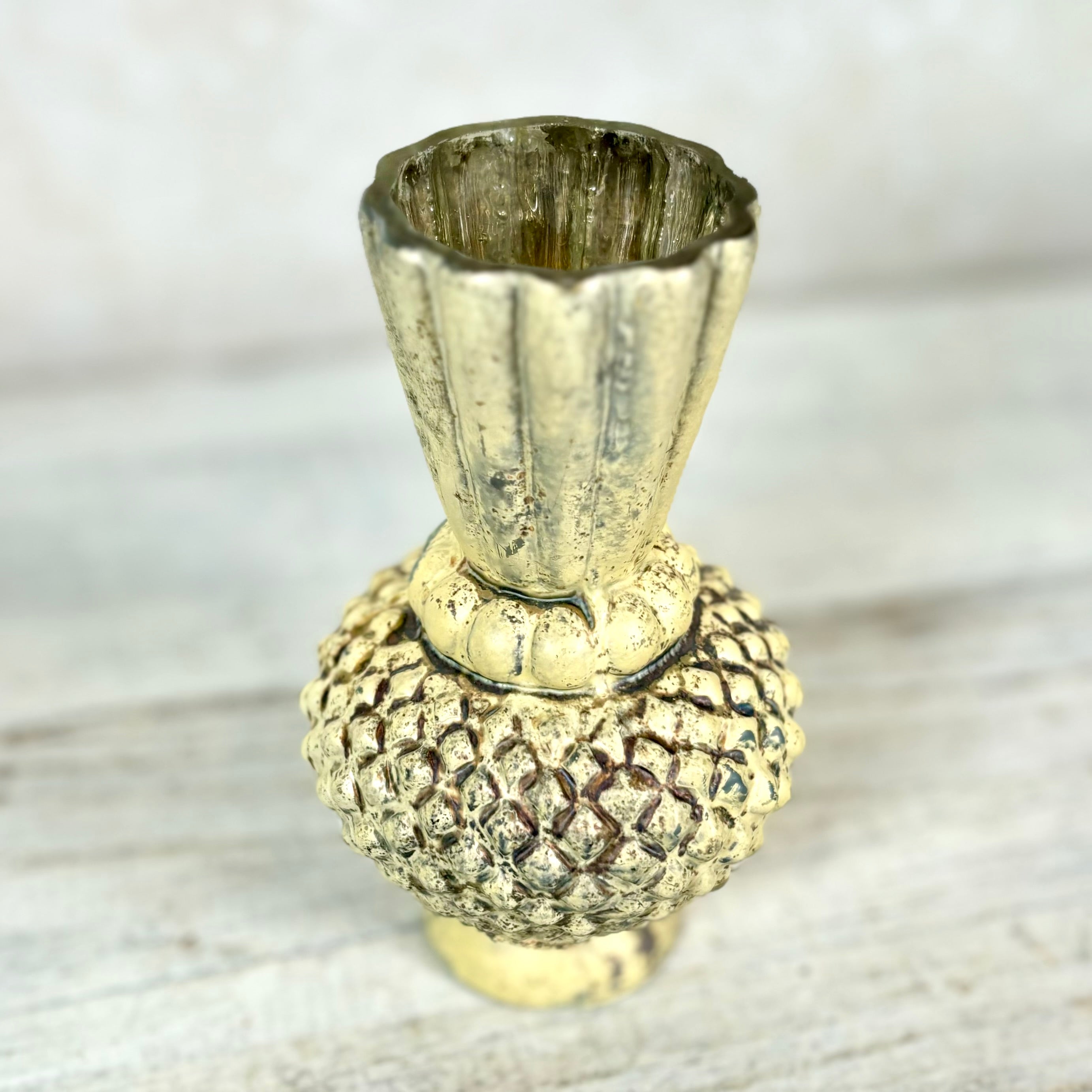 Burnt Champagne Glass Bud Vase Beaded Pattern