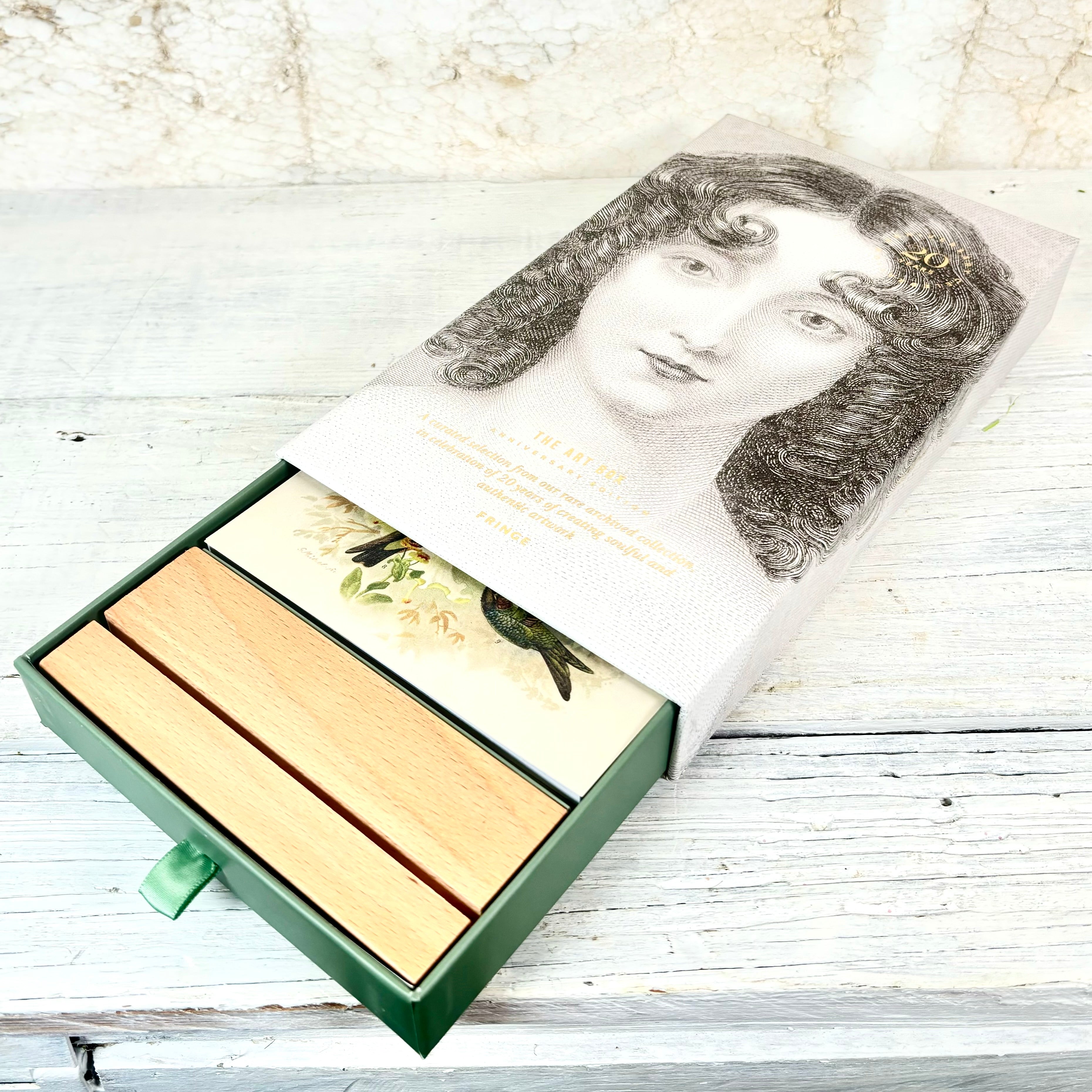 Memento Postcards Art Set with Wood Block Stand