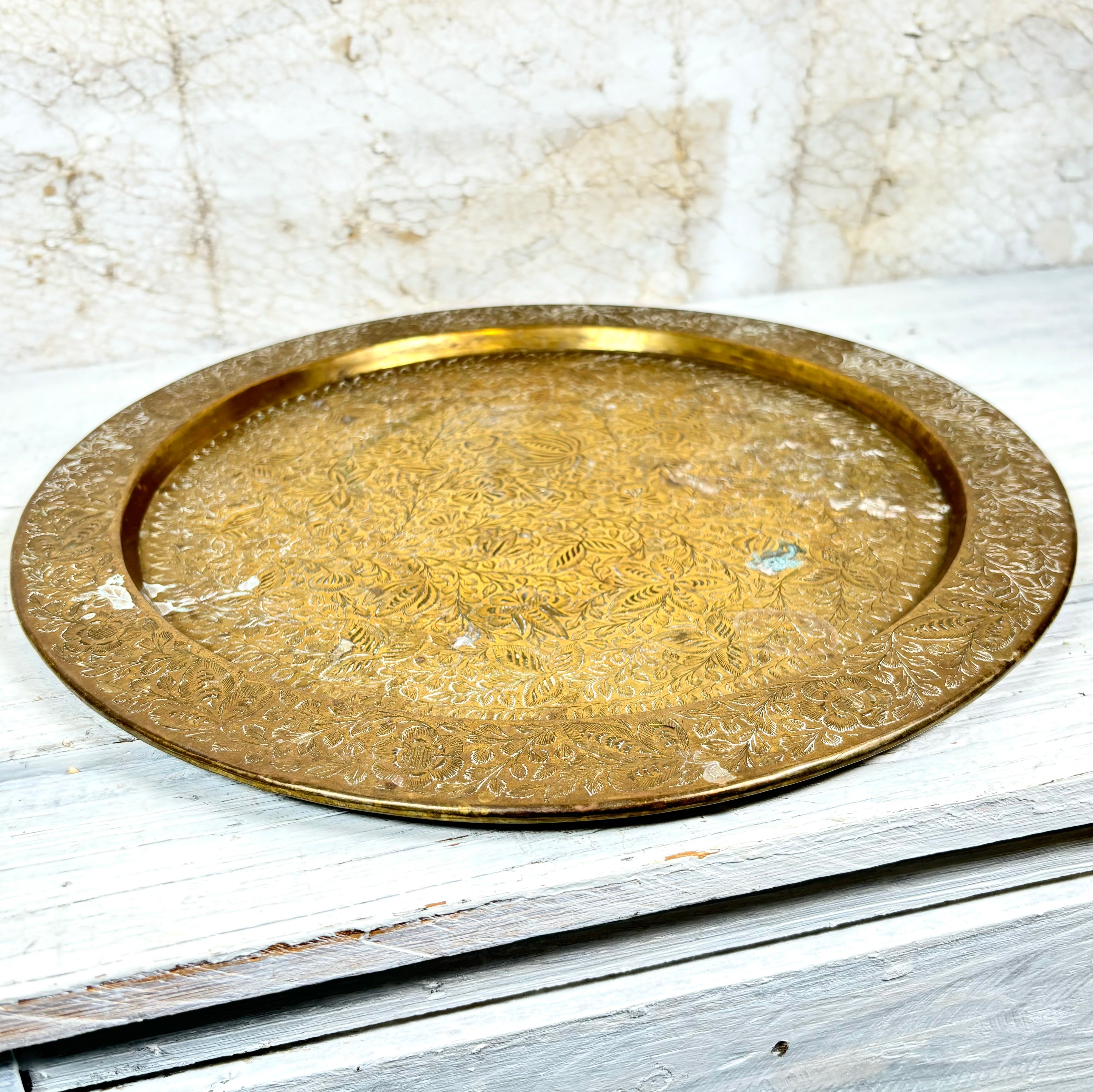 India Etched Brass Serving Tray