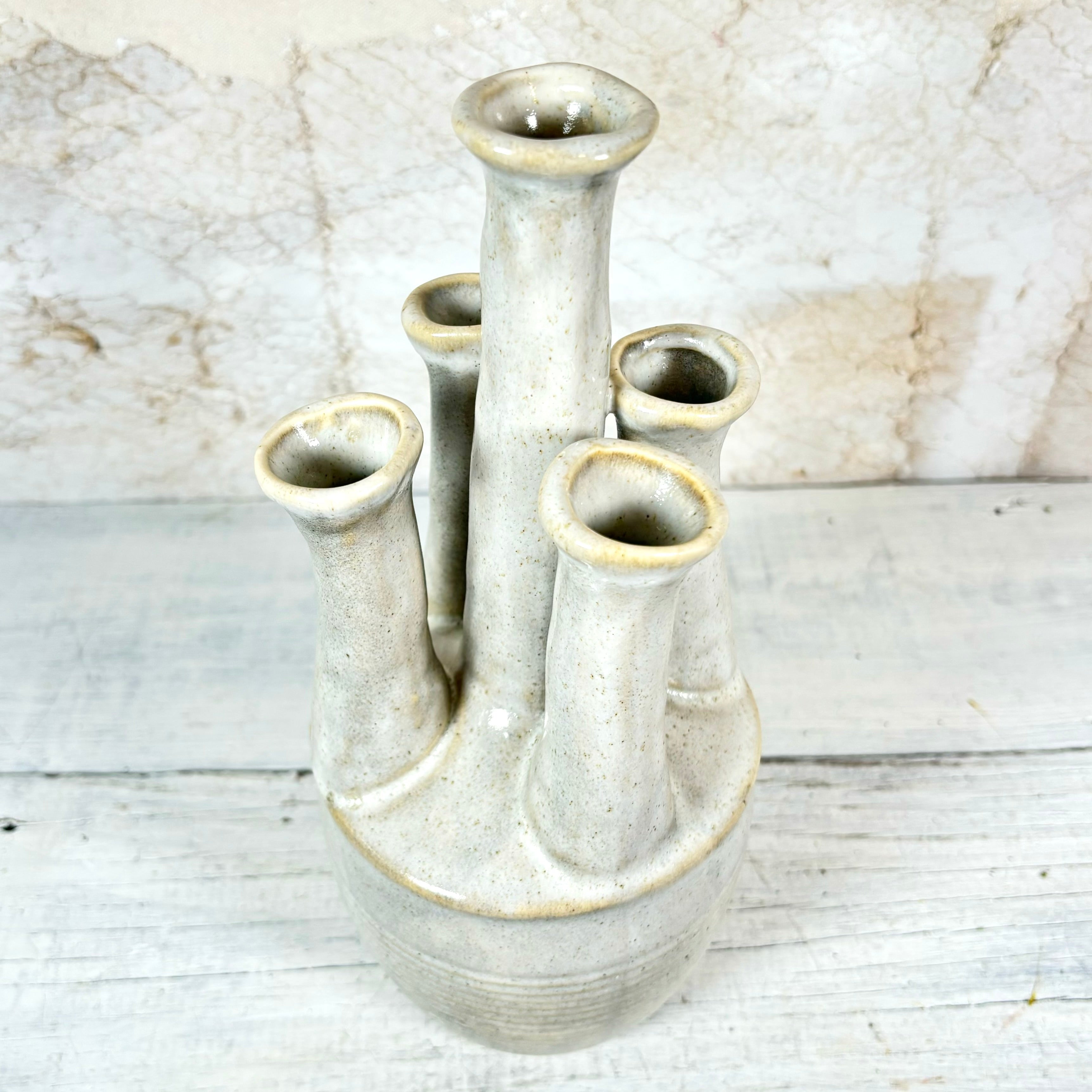 Stoneware Cream Vase with Five Openings